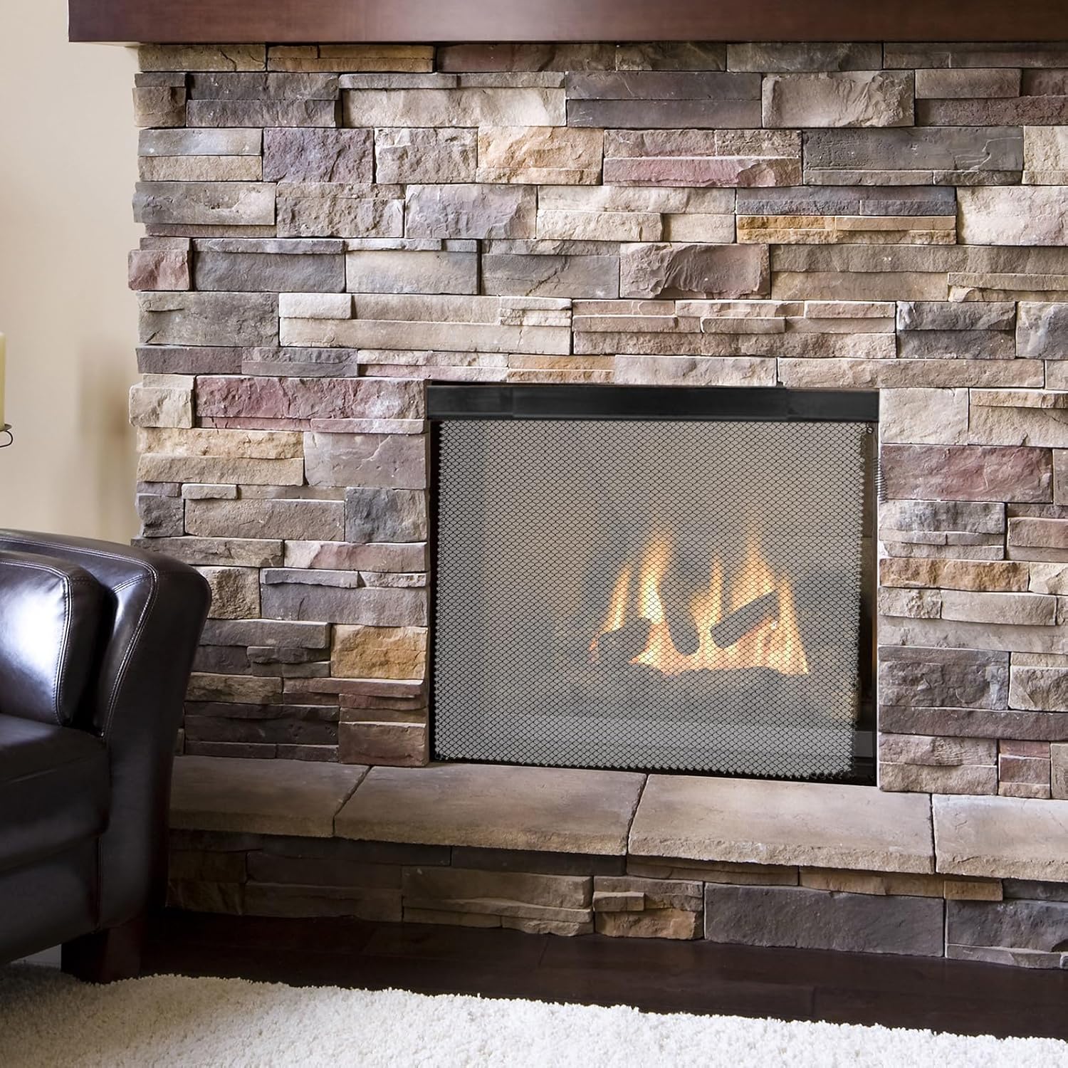 Fireplace Mesh Valance Set,Adjustable Heavy Duty Fireplace Screen Steel Trim - Accessories for Living Room, Farmhouse, Home, Apartment, Dining Room