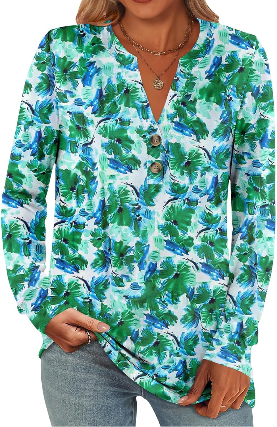 DOPOCQ Linen Blend V-Neck Button Shirt: Wrinkle-Resistant Long Sleeve Tunic, Roll-Up Cuffs & Relaxed Office Wear