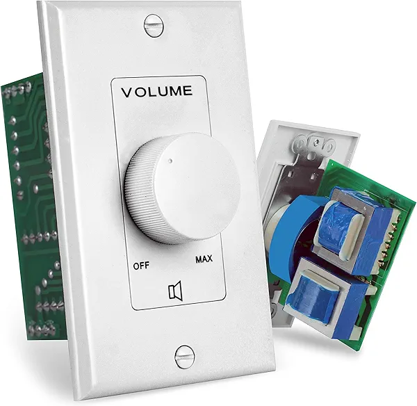 Pyle Home Wall Mount Volume Control Knob- Flush In-Wall Plate,Rotary Style Adjustment, 20-20kHz Freq. Response,Companion for Hi-Fi, Four-Pair Speaker Selector w/ Audio&Video Compatibility,White- PVC1