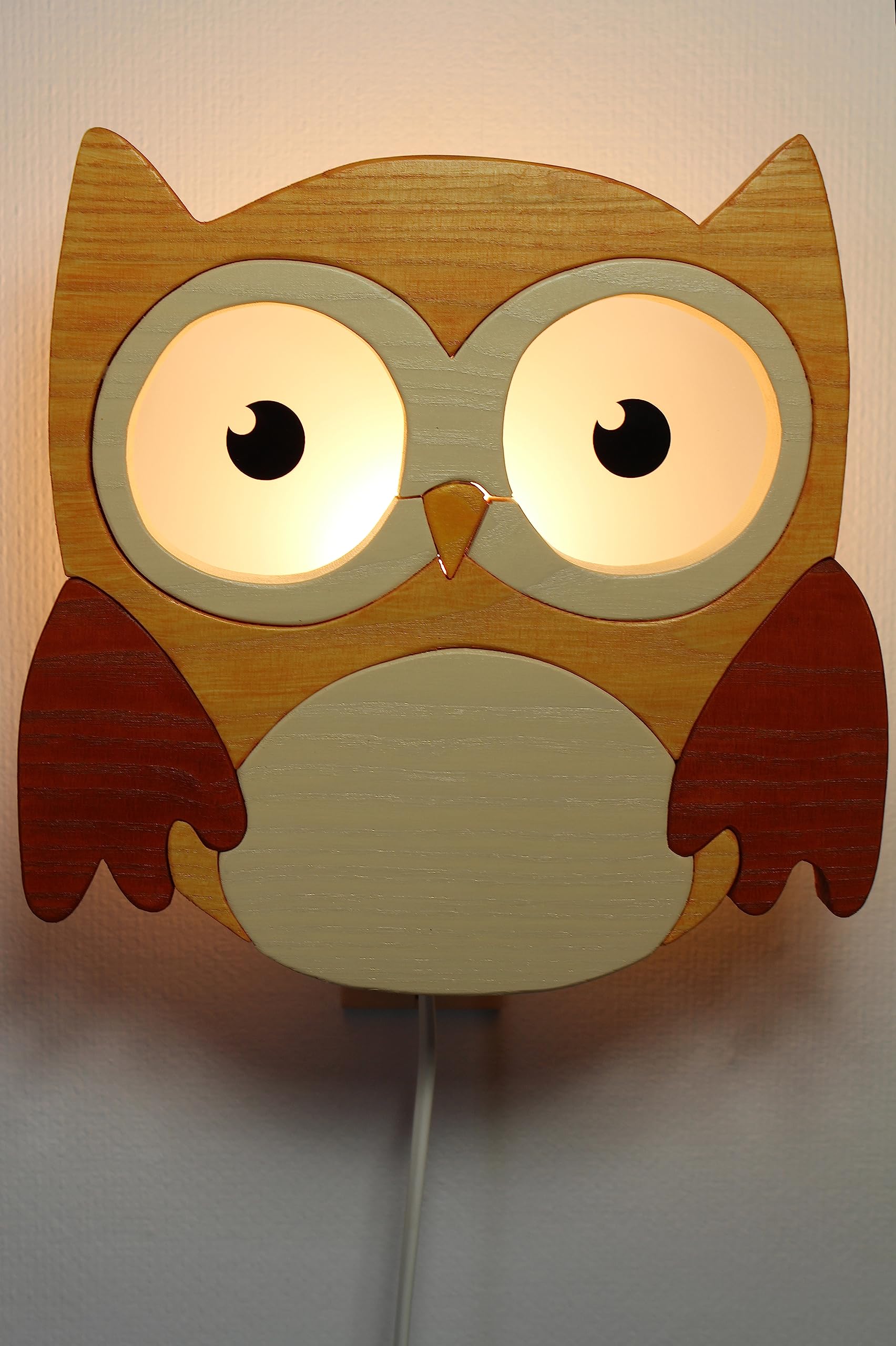 Clevere Kids Kinder-Wandlampe Alle meine Tiere | Handarbeit aus der EU | hochwertige Leselampe, Nachtlicht aus Holz | E14 (Eule natur)