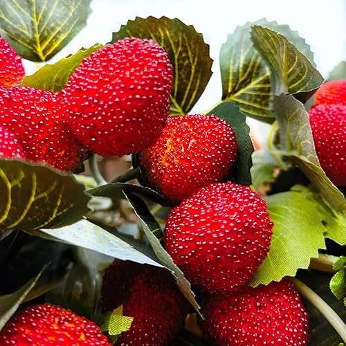 Miniatura 20 de M2cbridge 4 piezas artificiales de frambuesa, bayas rojas, fresas, frutas sintéticas, decoración de mesa (negro) Negro,Negro, 8 piezas,Fresa