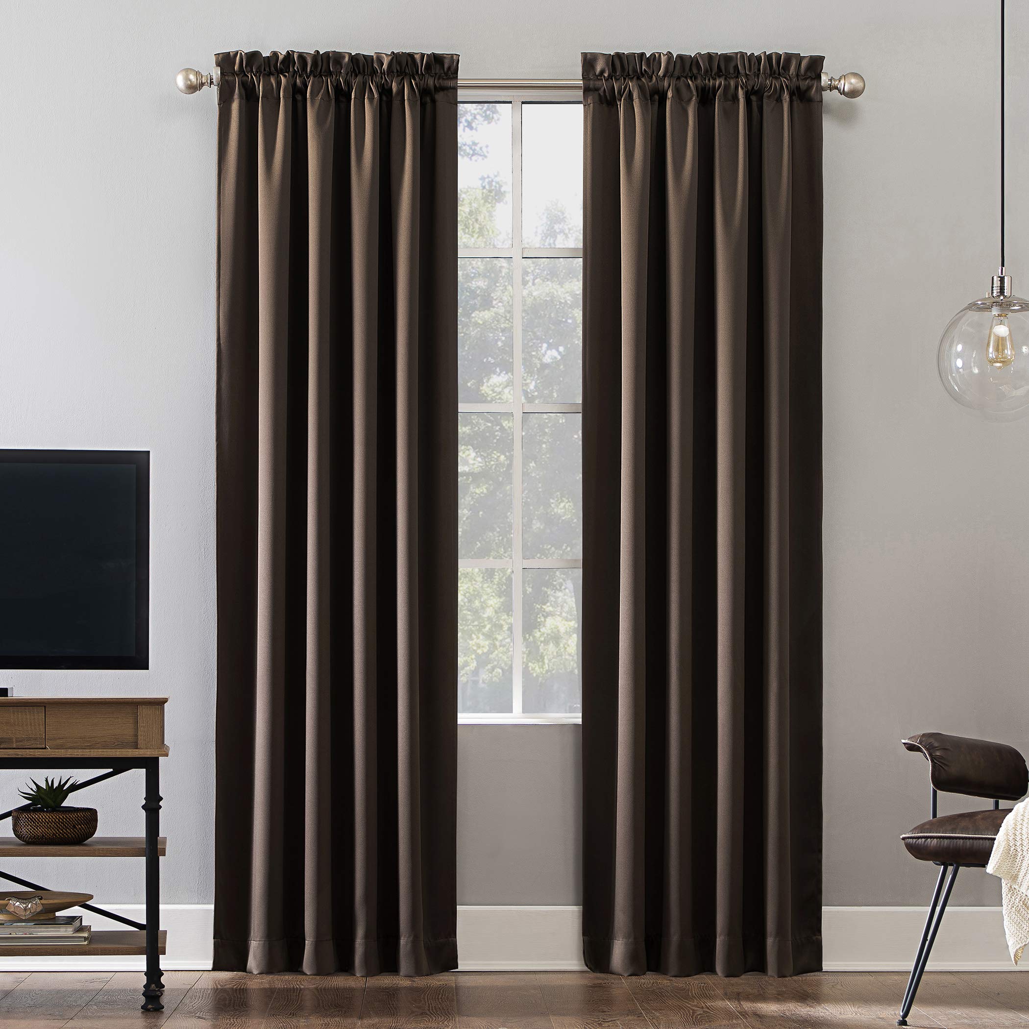 Sun Zero Oslo Theater Grade Extreme Total Blackout Rod Pocket Curtain Panel, 52" x 84", Cocoa
