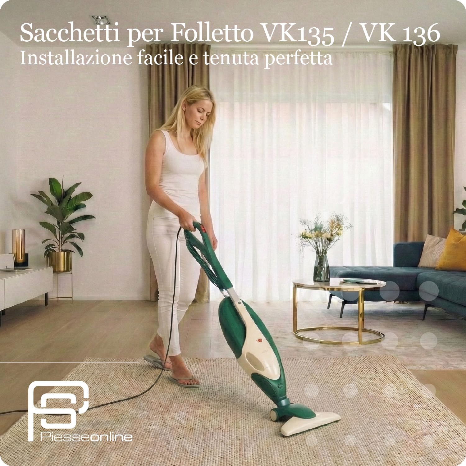 PIESSEONLINE 6 Sacchetti in Microfibra Adattabile per Aspirapolvere Folletto modello VK140-150