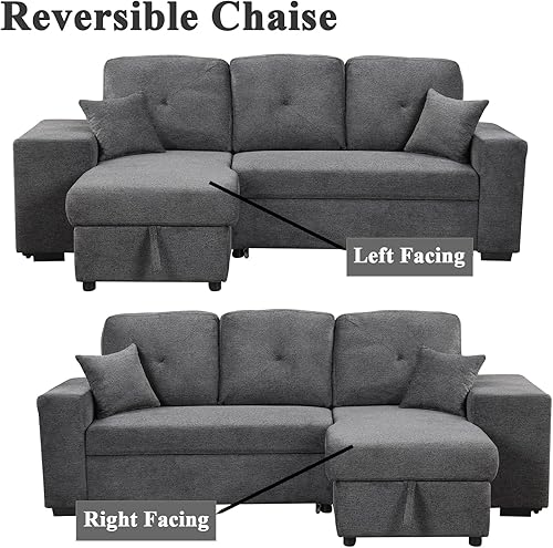 Miniatura 4 de ARCLIS Sofá cama de 95 pulgadas, sofá cama en forma de L de 3 plazas con diván de almacenamiento, sofá cama extraíble convertible para sala de estar