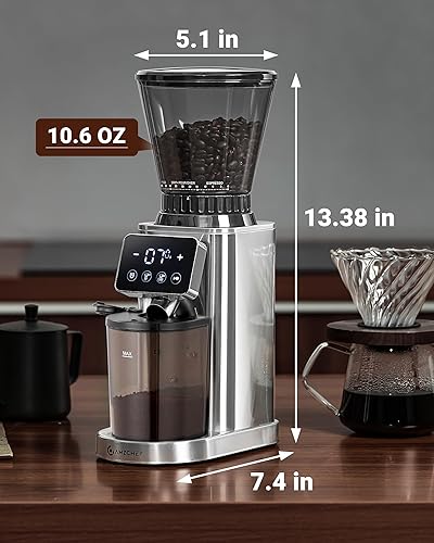 Miniatura 8 de AMZCHEF Molinillo de café, molinillo de granos de café para uso doméstico con 48 ajustes precisos de molienda, soporte de embudo desmontable para