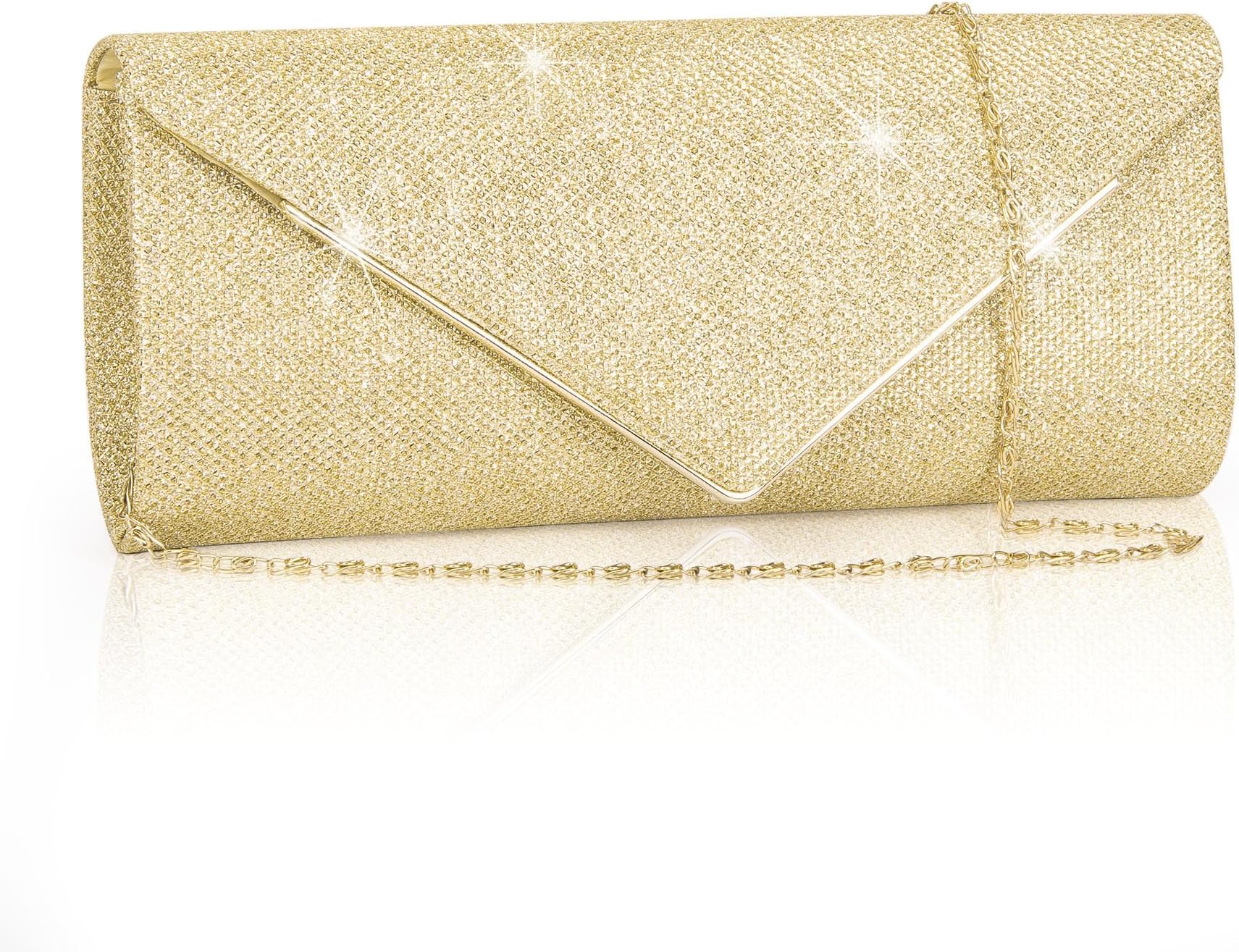 Larcenciel Clutch Purses for Women, Sparkling Envelope Evening Bag with Detachable Chain