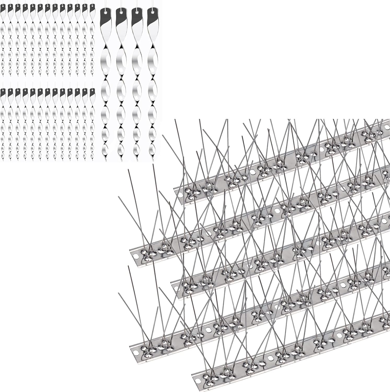 Hausse 30 Pack Reflectors Scare Rods & 10 Pack Stainless Steel Bird Spikes