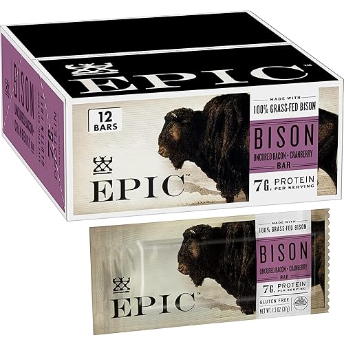 EPIC Bison Bacon Cranberry Bars, Grass-Fed, 12 Count Box 1.3oz bars - Bison Bacon Cranberry - 12 Count (Pack of 1)