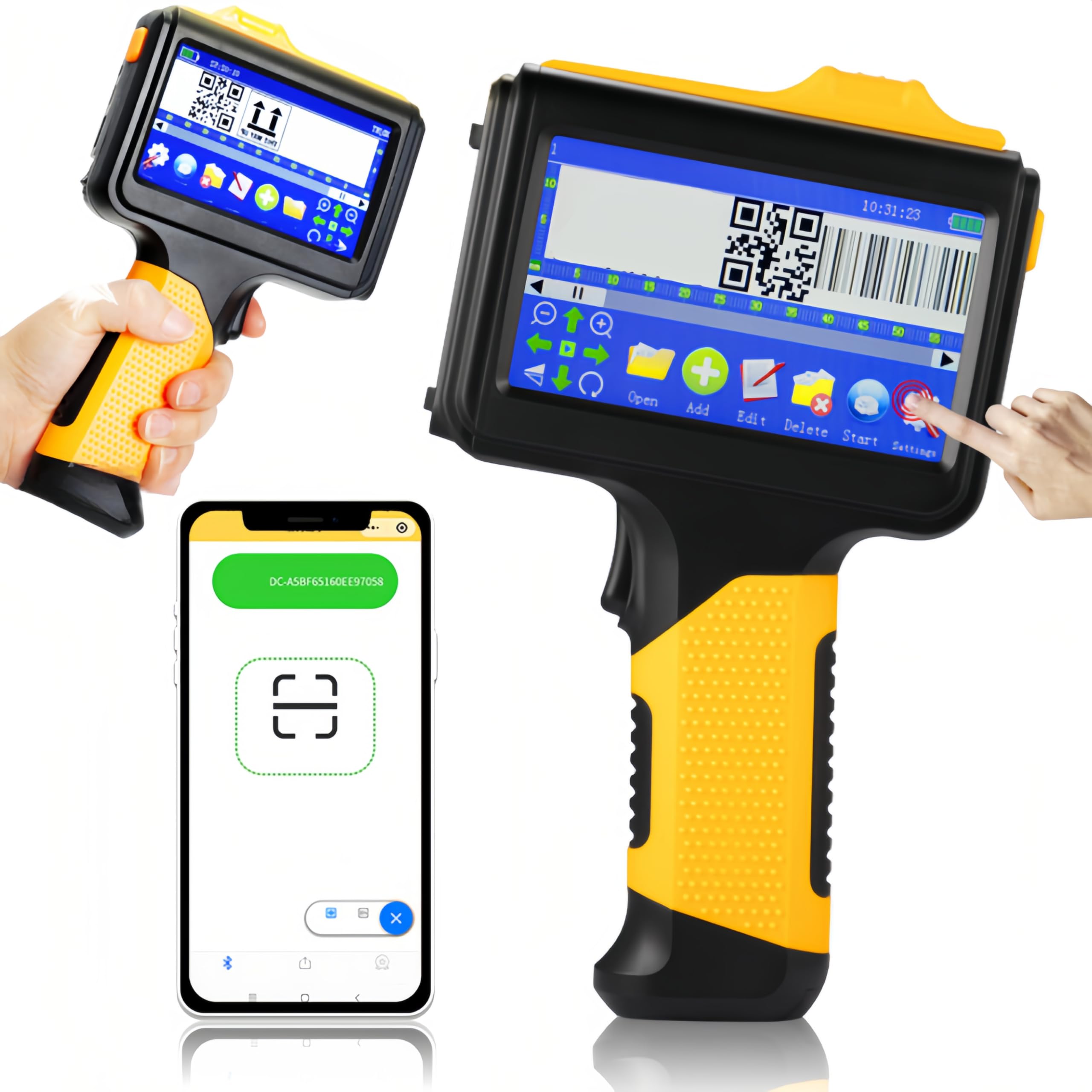 Handprinter, 600 DPI 24 Taal Barcode Hand Gun Printer 12.7mm Afdrukhoogte Draagbare Handheld Inkjet Printer Codering Machine voor draagbare inkjetprintercoderingsmachine (Color : Printer with 3 ink