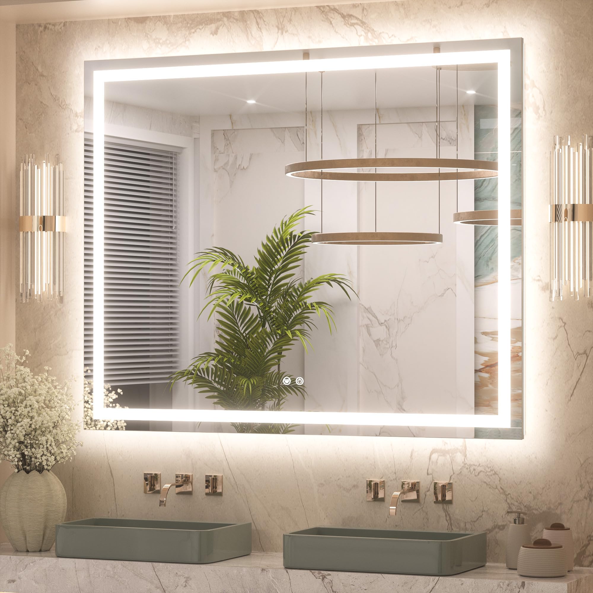 Keonjinn 48x40 Inch LED Bathroom Mirror with Lights, Frontlit &amp; Backlit