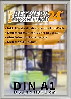 Plakatrahmen mit Klemmrahmen - Alu Klapprahmen - 25mm Aluminium Profil - inkl. entspiegelter Schutzfolie Ecken auf Gehrung, DIN A1 HxB 84,1x59,4 cm