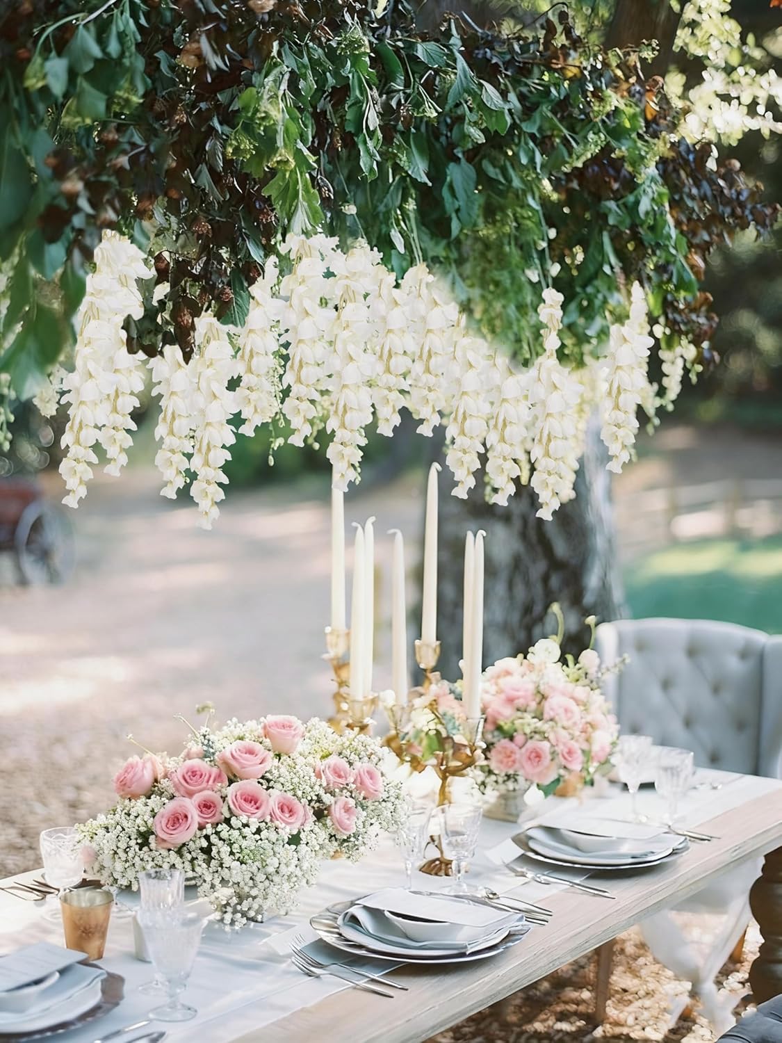 IPOPU 3.9FT Wisteria Artificial Flowers, 4PCS Wisteria Hanging Flowers, Silk White Flower with Long Stem for Tall Vase Filling Wedding Wall Backdrop Centerpieces Home Decoration (White) - Image 6