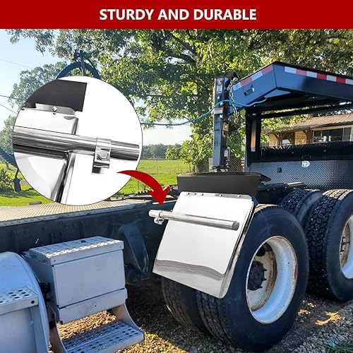 Miniatura 7 de Guardabarros de cuarto de polietileno para semircamión, juego de guardabarros de cuarto de acero inoxidable de 24 x 24 pulgadas con soporte de tubo