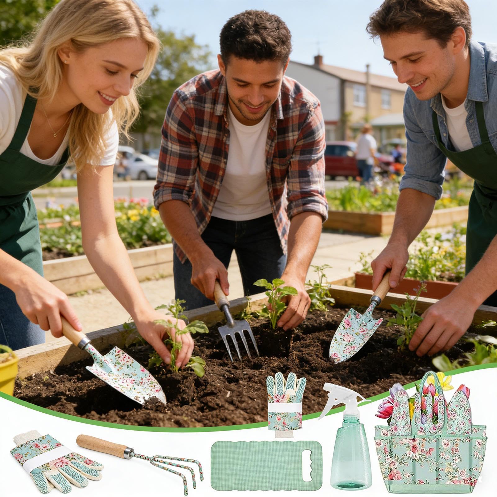 Set di Attrezzi da Giardinaggio Con Borsa Portautensili E Pala | Set di Utensili da Giardinaggio Antiruggine Per Giardinaggio in Giardino Prato Cortile Serra Esterno Casa