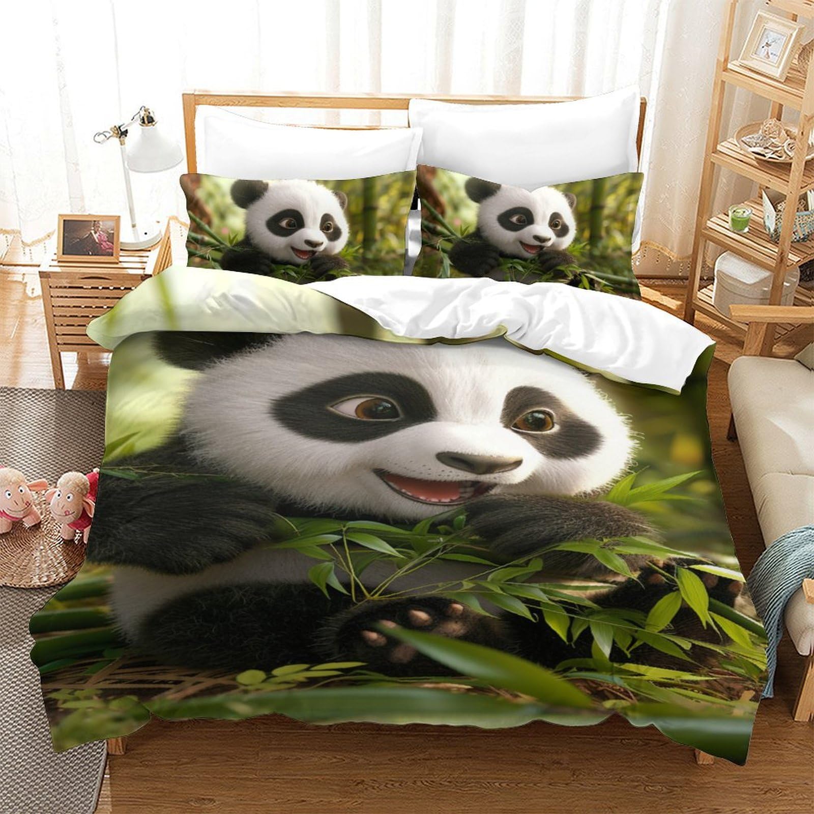 Linge de lit Panda housse de couette 140x200 lit 1 place taie d'oreiller microfibre