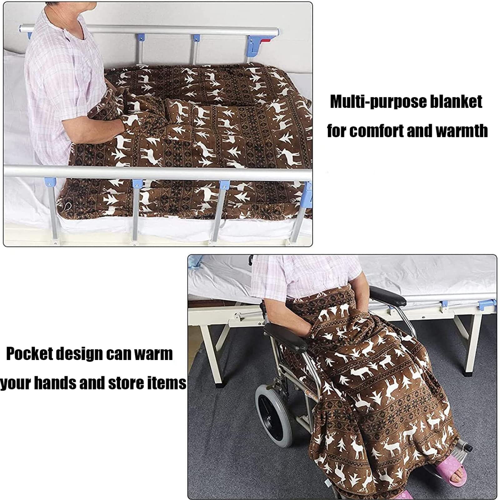 Inverno, Sacco a Pelo per sedie a rotelle, Protezione dal Vento e dal Freddo, Tasche per Le Mani con Motivo Fulvo, Coperta Leggera da grembo Invernale 120x100cm