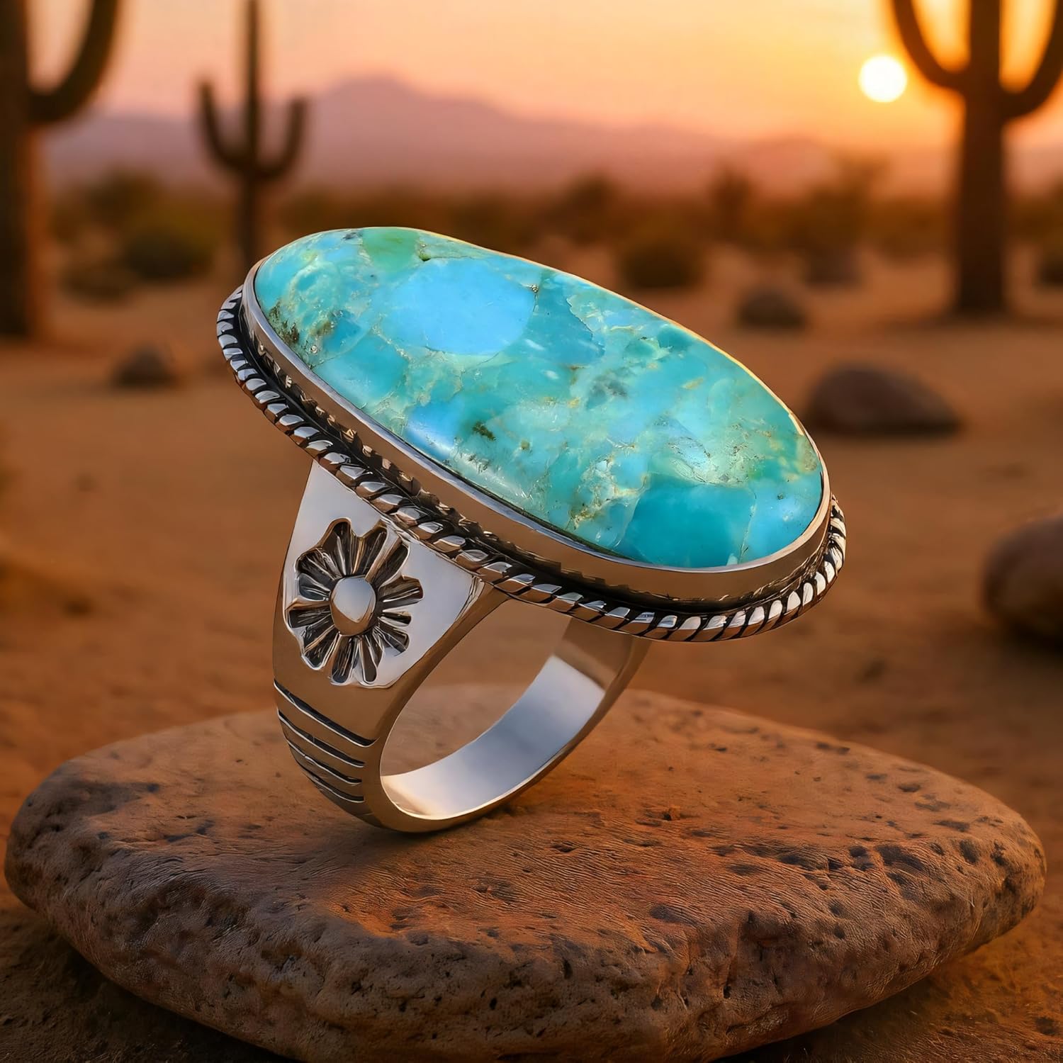 Sterling Silver Genuine Gemstones & Turquoise Ring (SELECT color) - Image 5