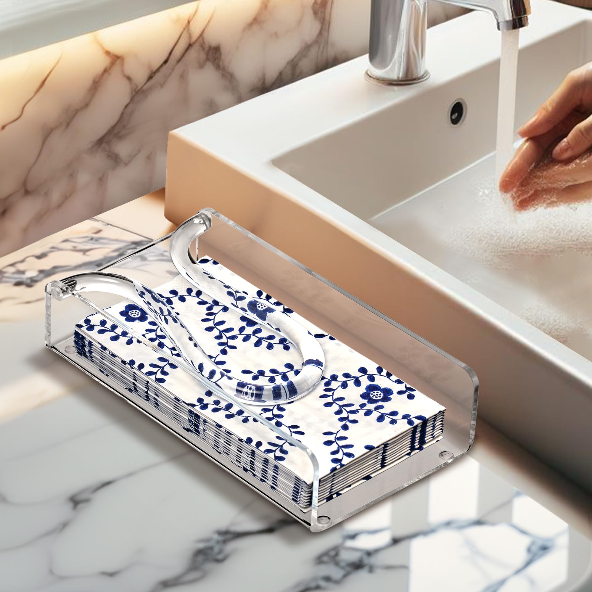Amazing Abby - Portatovaglioli in acrilico per ospiti, 21,6 x 11,4 cm, in plastica trasparente, ideale per bancone da cucina, tavolo da pranzo, bagno e molto altro