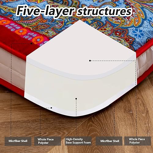 Miniatura 158 de MAXYOYO Colchón tipo futón con estampado floral, acolchado japonés, extra grueso, plegable, transpirable, tumbona para el suelo, cama de invitados