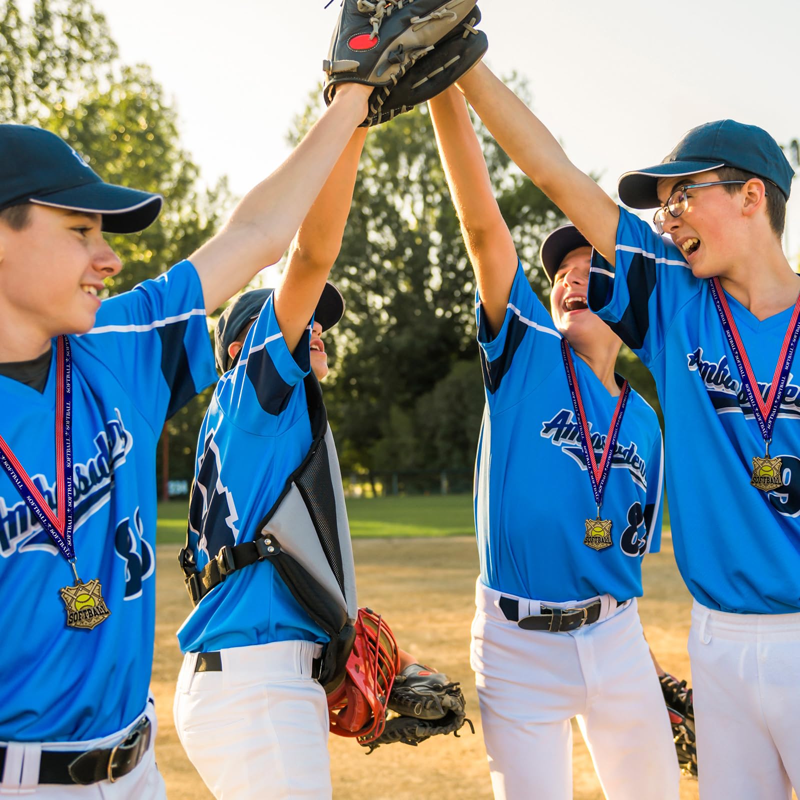 Ecation Medaglie con nastri per il collo, premi di calcio, premi per squadre di baseball, softball, bandiera, trofeo di calcio per bambini, competizioni sportive, regalo di celebrazione
