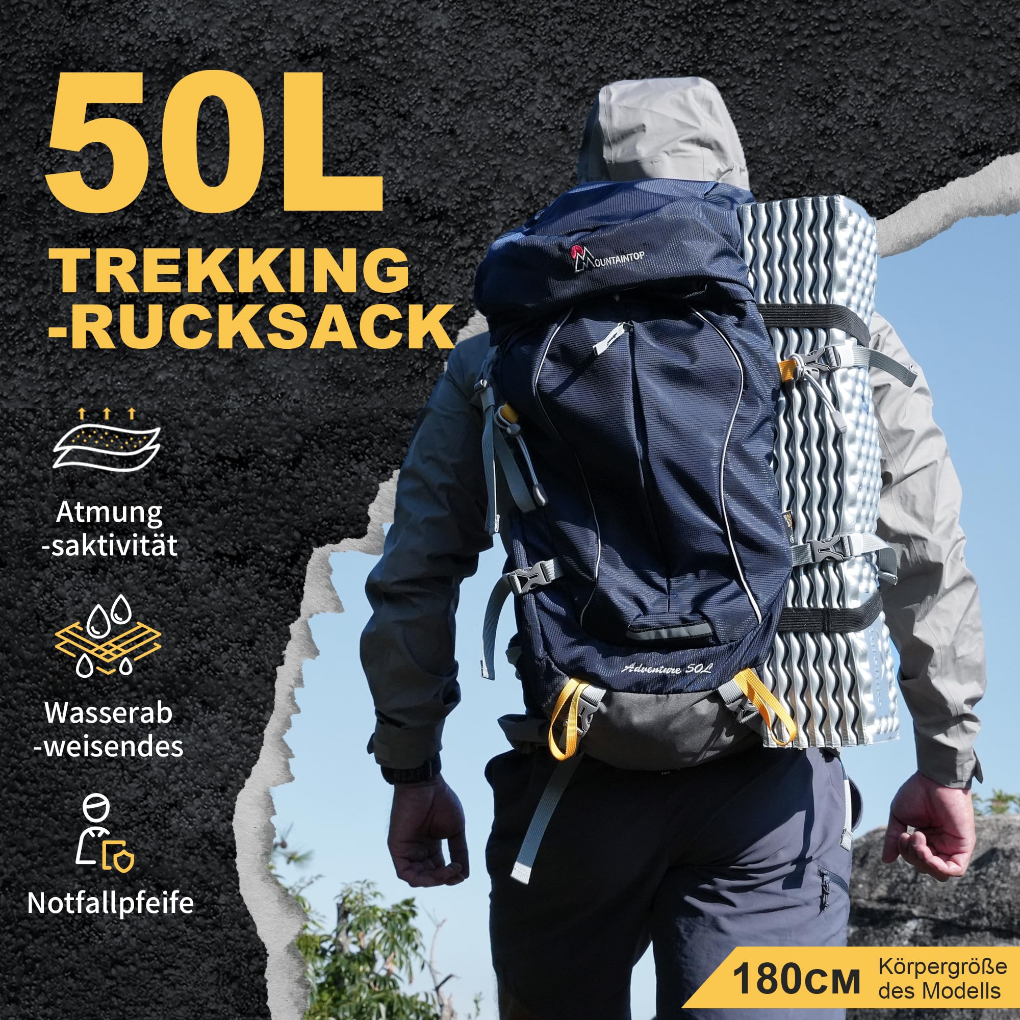 Mountaintop Trekkingrucksack 50L/60L Wanderrucksack Herren Damen Reiserucksack Großer Rucksack mit Regenschutz für Outdoor Reisen Camping Trekking