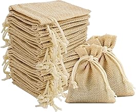 MINISOISO 110PCS Petit Sachets avec Cordon, 7 x 9 cm Sacs en Lin, Toile de Jute Pochettes, Sacs Cadeau pour Pochette Cadeau Bijoux, Pochon Tissu Mariage