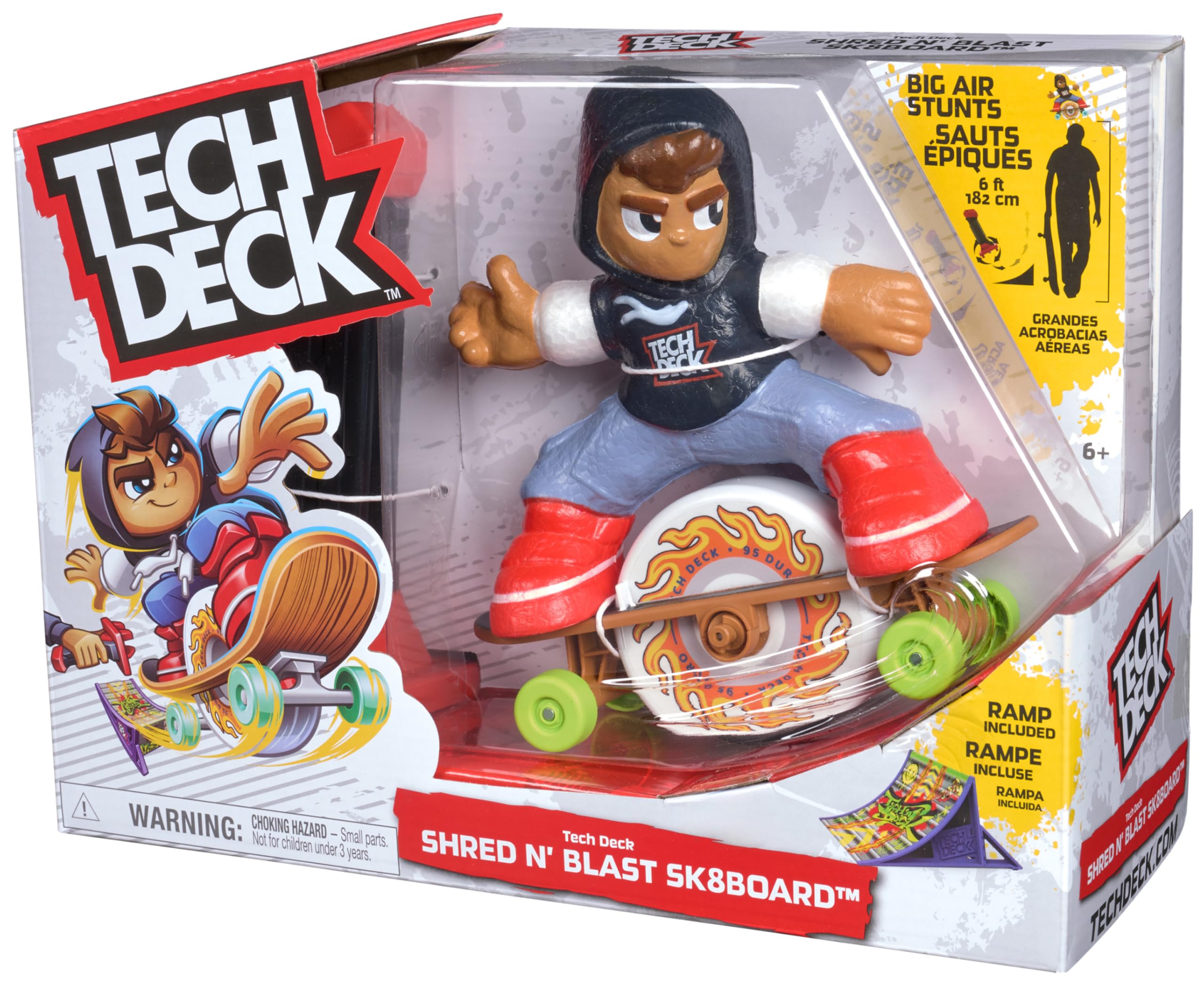 Tech Deck Shred N' Blast Sk8board, zmotoryzowana deskorolka z jeźdźcem i rampą do szybkich trików i wysokich skoków, zabawki dla dzieci dla chłopców i dziewczynek w wieku od 6 lat, wymagane baterie