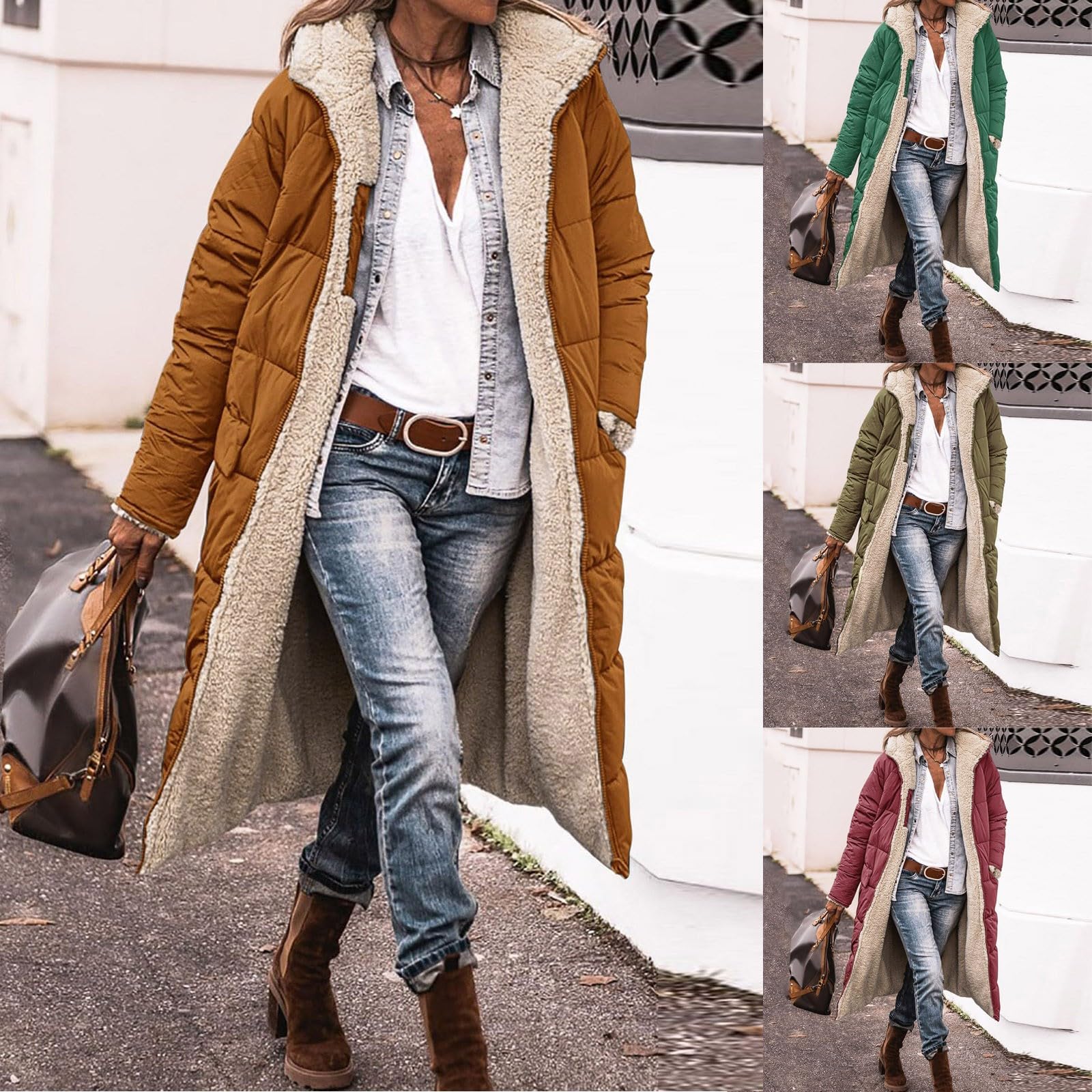Abrigo de plumas para mujer, largo reversible, manga larga, con capucha, abrigo cálido y cómodo para exteriores