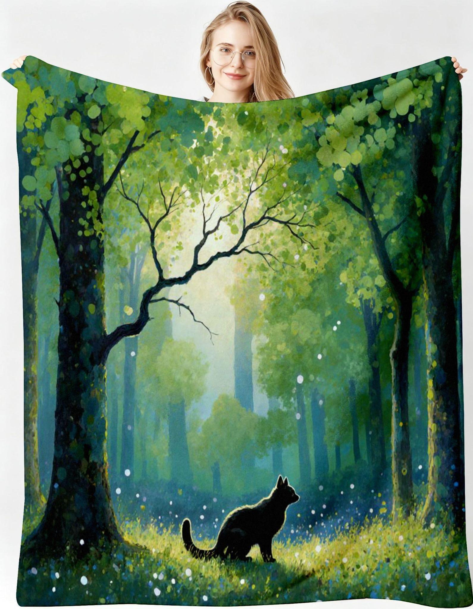 Coperta Matrimoniale 180x200 Foresta Verde Pile Flanella Motivo-A75