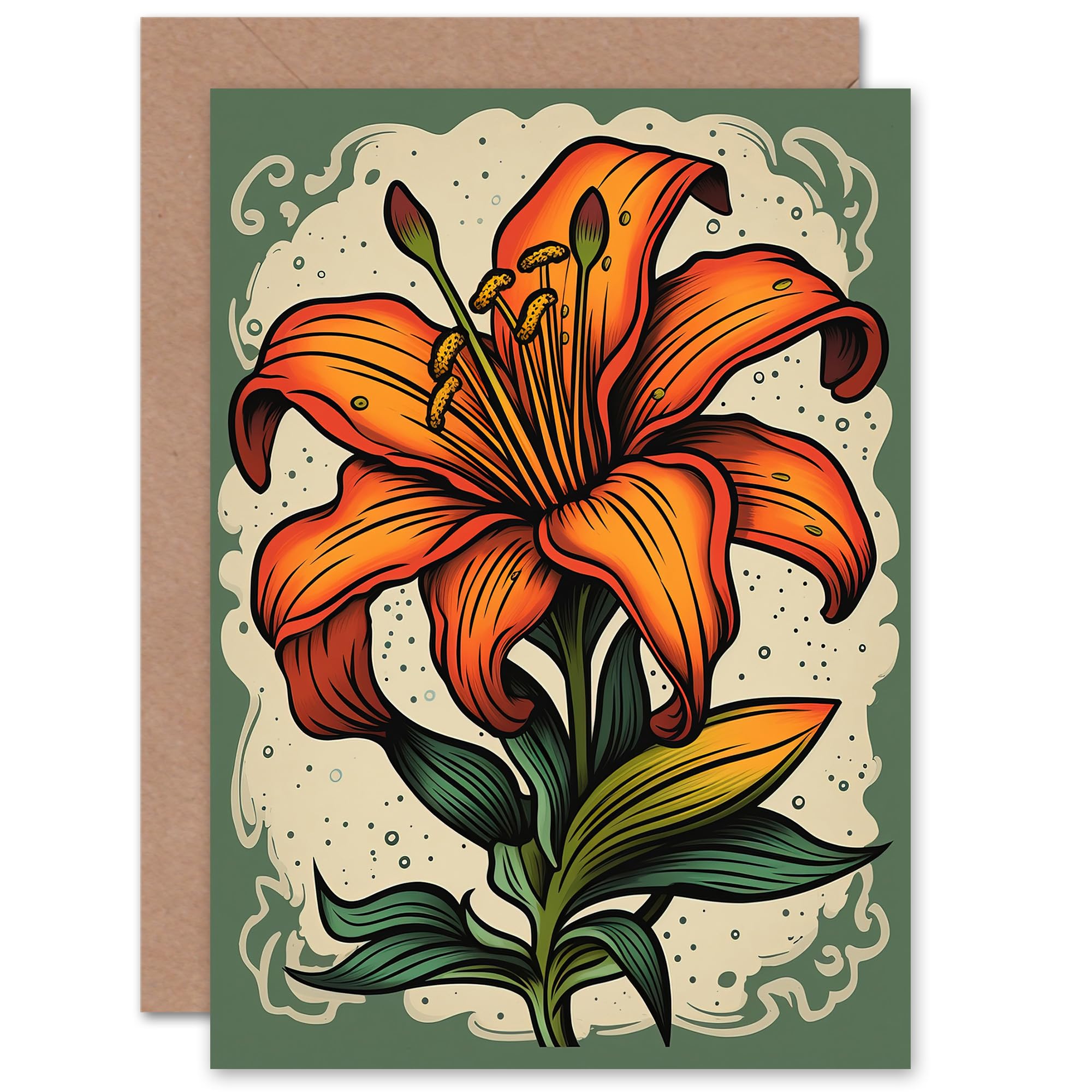 Artery8 Orange Lily Flower for Wife Her Mum Sister Daughter Mom Gran Nan Birthday Thank You Mothers Day Blank Art Greeting Card