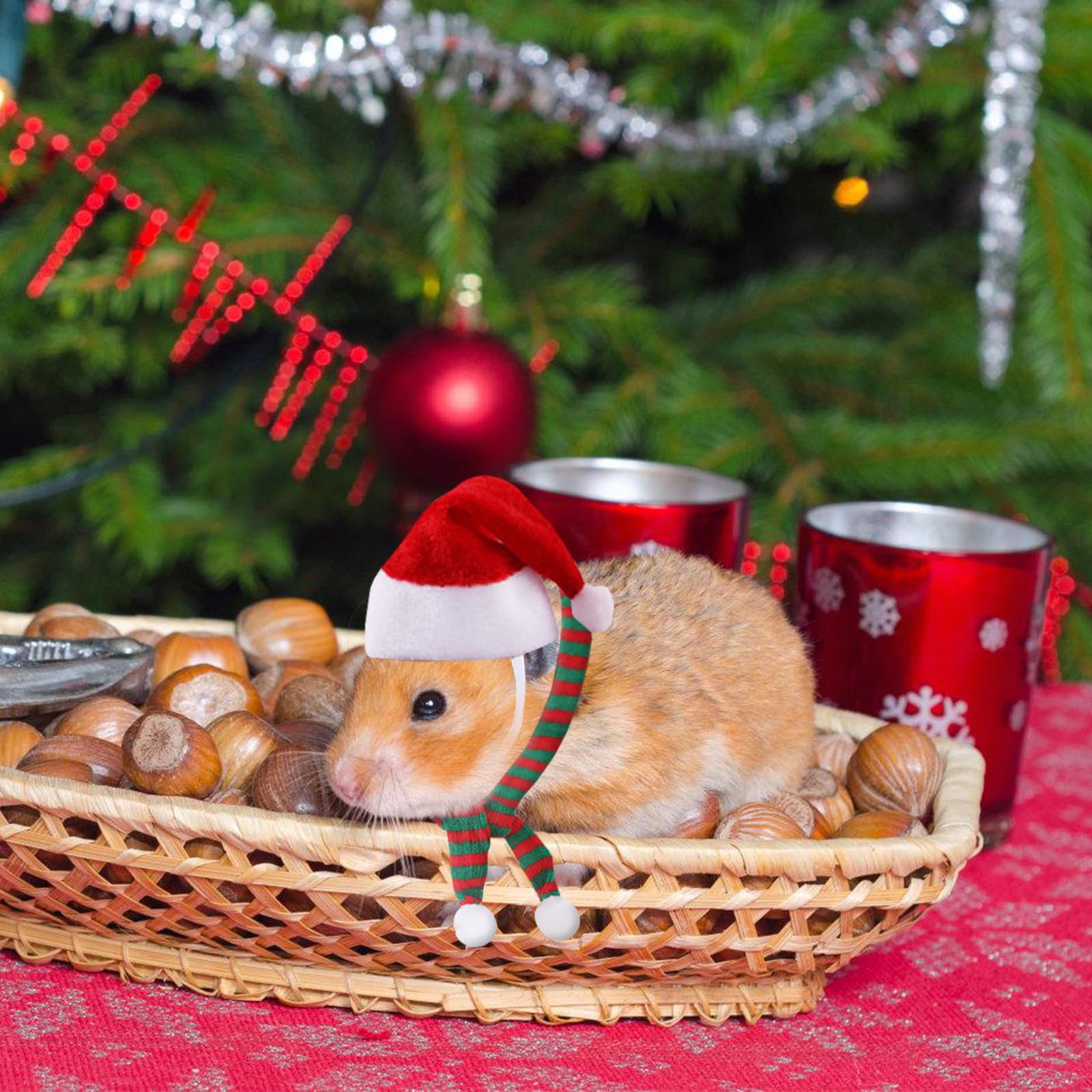Weihnachten Haustier Weihnachtsmütze Schal Kleintier Meerschweinchen Weihnachtskostüm Weihnachtsmützen Schals Set für Hamster Kaninchen Chinchilla Weihnachtskostüm