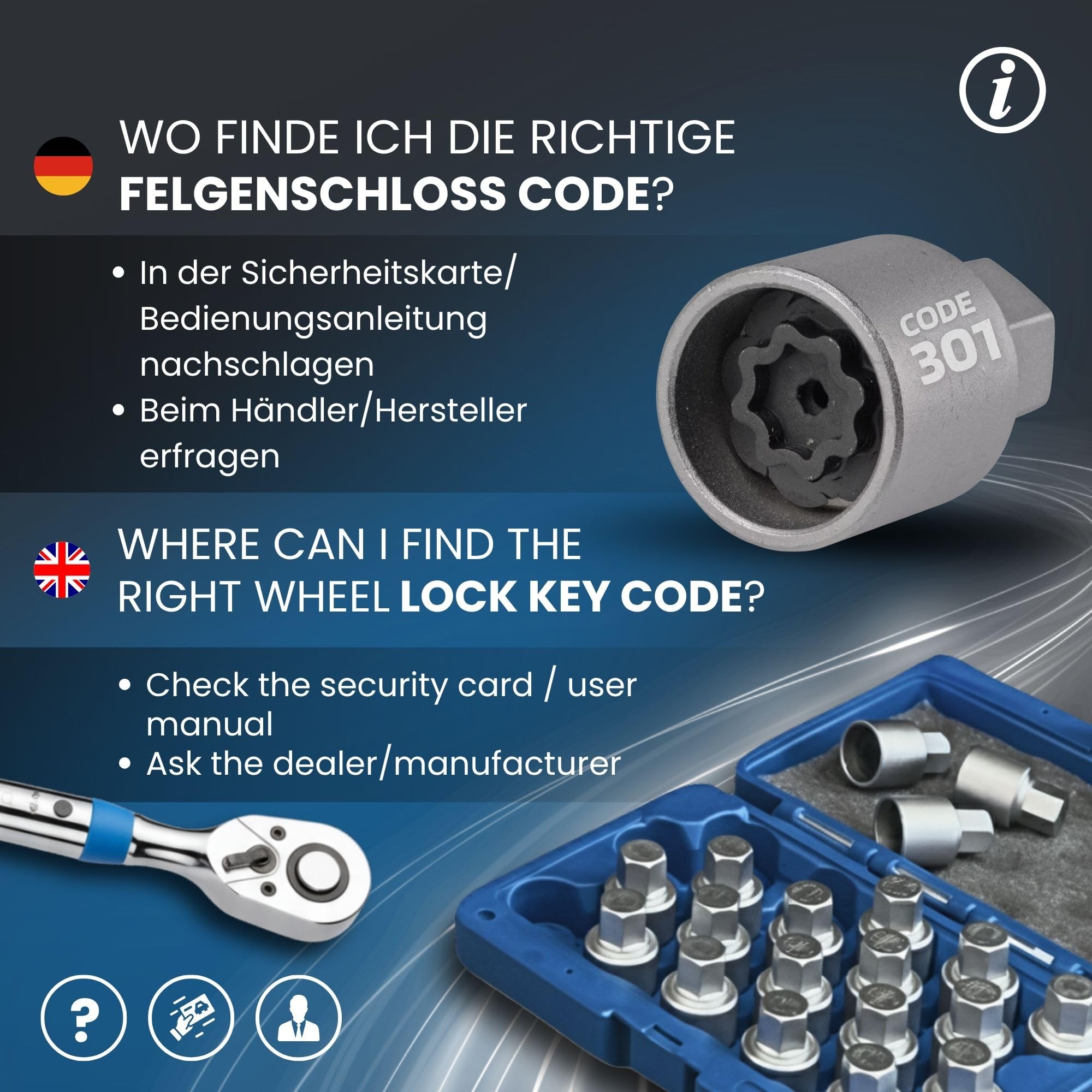 SW-Stahl 02385L Felgenschloss Demontagesatz Mercedes - 30-teilig Set | Radwechsel Felgensicherung Schlüssel Set - Ersatzschlüssel aus Chrom-Vanadium - Adapter 301-330 - Sechskant Profil