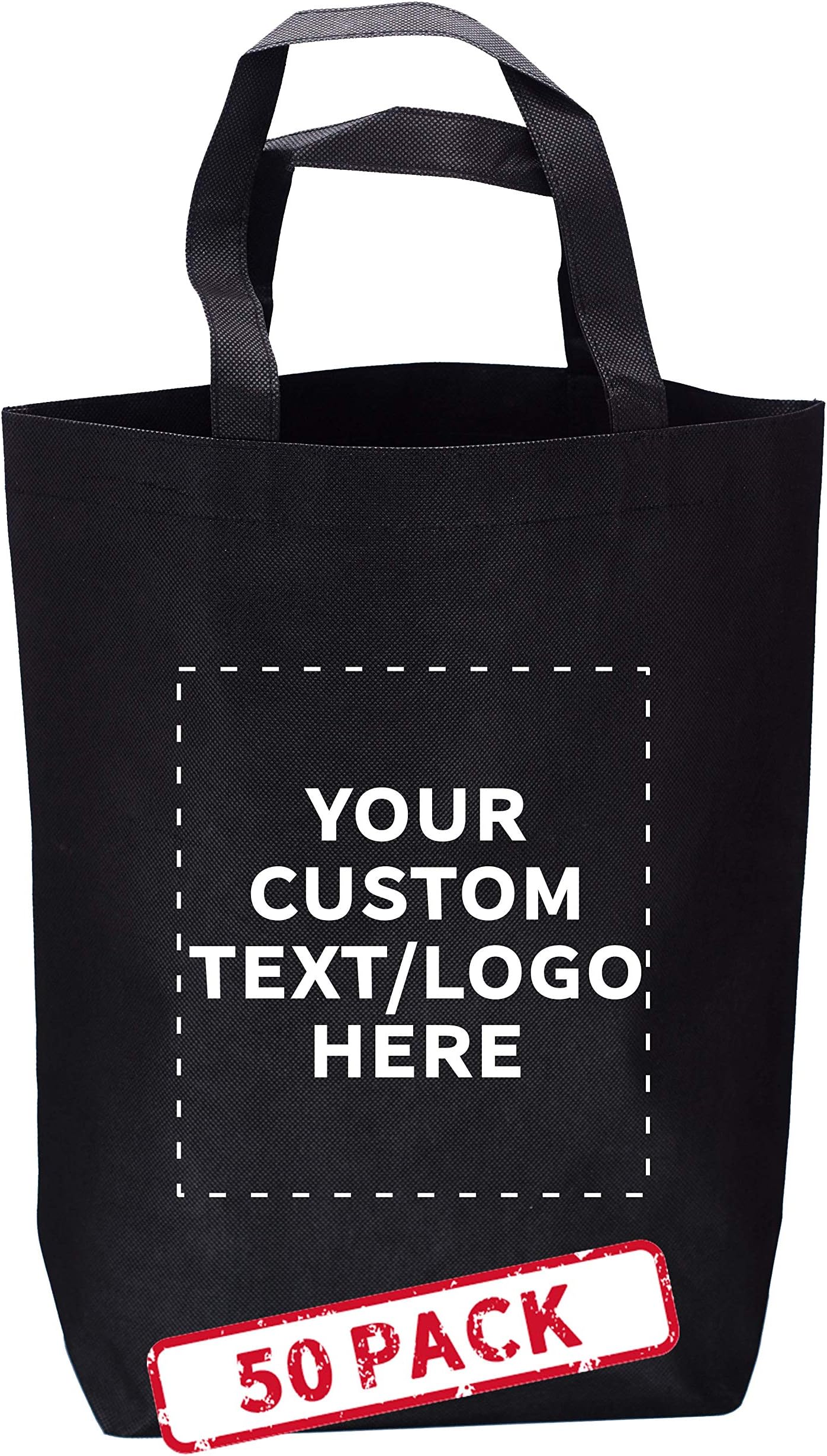 DISCOUNT PROMOSDISCOUNT PROMOS Custom Large Reusable Heavy Duty Tote Bags Set of 50 - Personalized and durable Bulk Pack, Reusable Grocery & Shopping Bags - Ideal for Business Promotions, Branding - Black