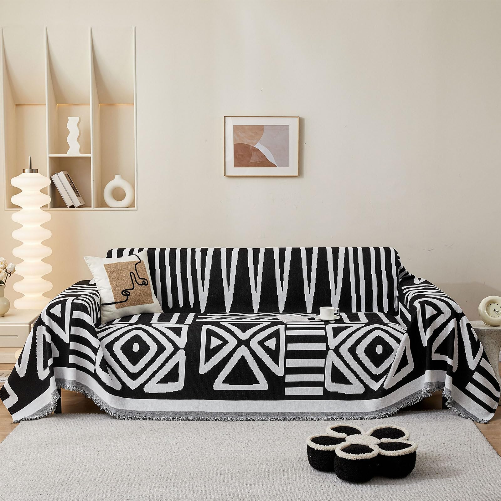 SHANNA Boho Sofa Cover for 2 3 4 Seater, Chenille AB Sided Slipcover for Corner Sofa, All-Season Protection Couch Cover for Dogs, Couch Protector Loveseat Futon Cover L Shaped Sofa Cover with Tassel โ image 1