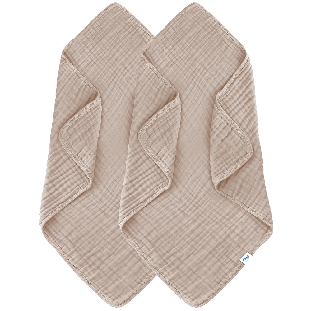 SWEET DOLPHIN Muslin Hooded Baby Bath Towels - 2 Pack 100% Cotton Towel for Babies, Infants, Toddlers - 32x32Inch - Highly Absorbent and Newborn Essential, Brown
