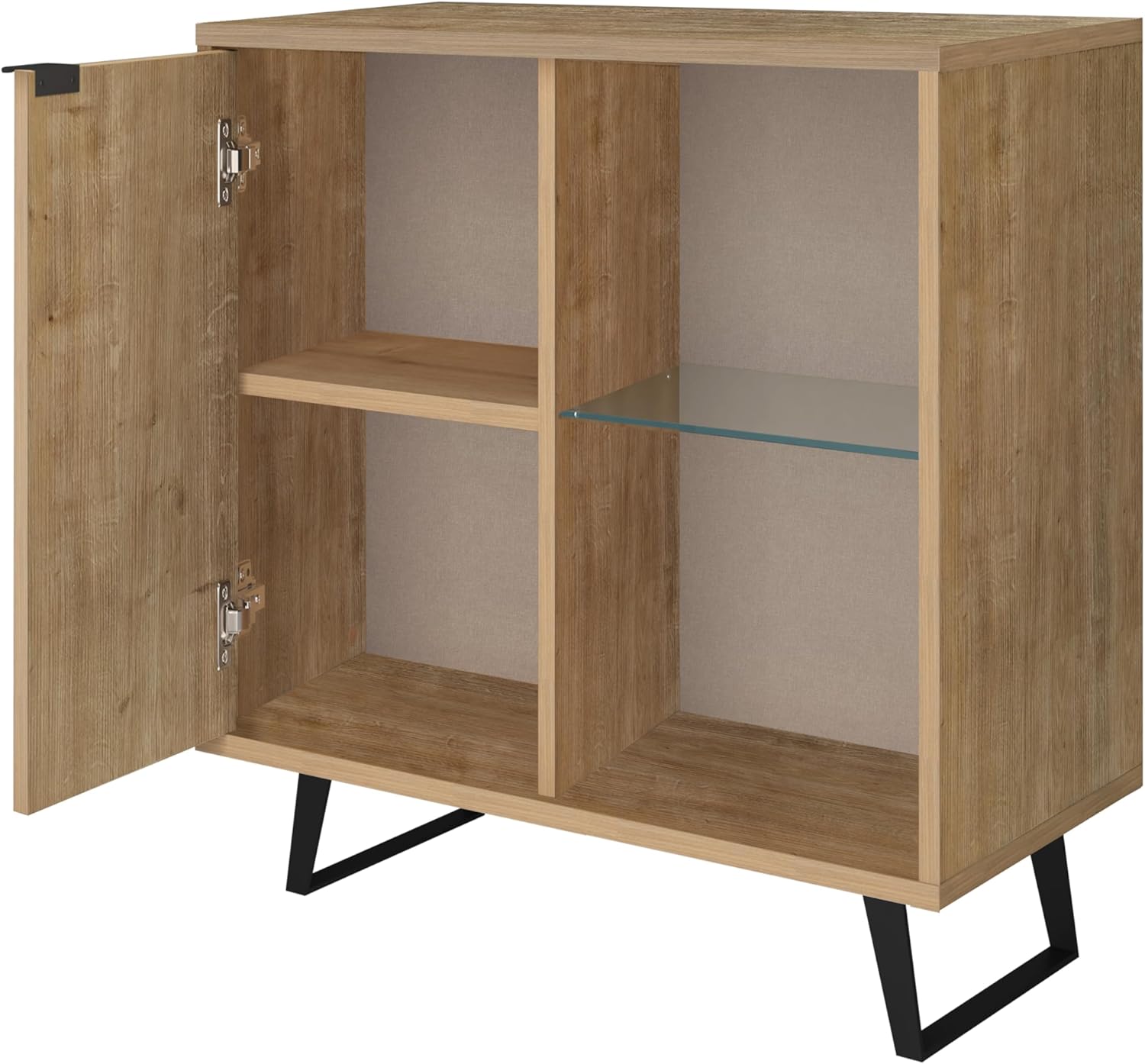 Atelier Mobili Sideboard, Storage Cabinet with Soft Close Doors, Dining Room, Hallway, Console Table, Credenza, Accent Cabinet, 36 X 36 X 18 Inches with Sturdy Metal Legs (1 Door, Oak)