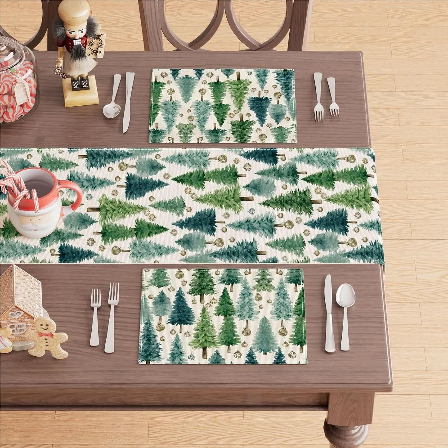 4pcs Winter Christmas Tree Xmas Placemats Table Mats for Party Home Kitchen Dining Table Decorations 12x18 Inch(2p)