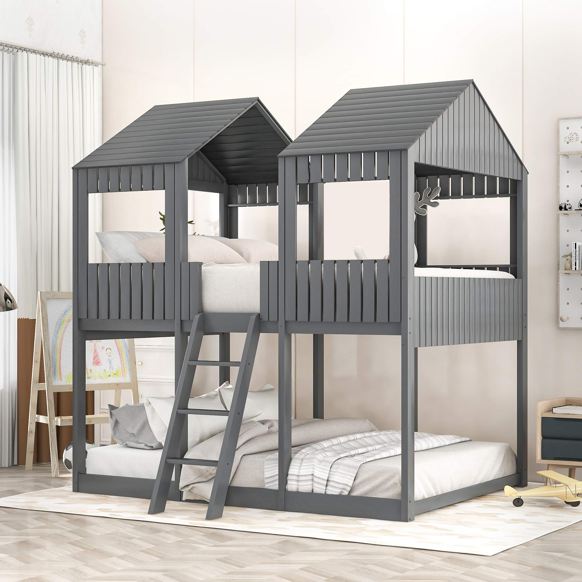 Buy Full Over Full Bunk Bed, Wood Full House Bed Loft Bed Bedroom