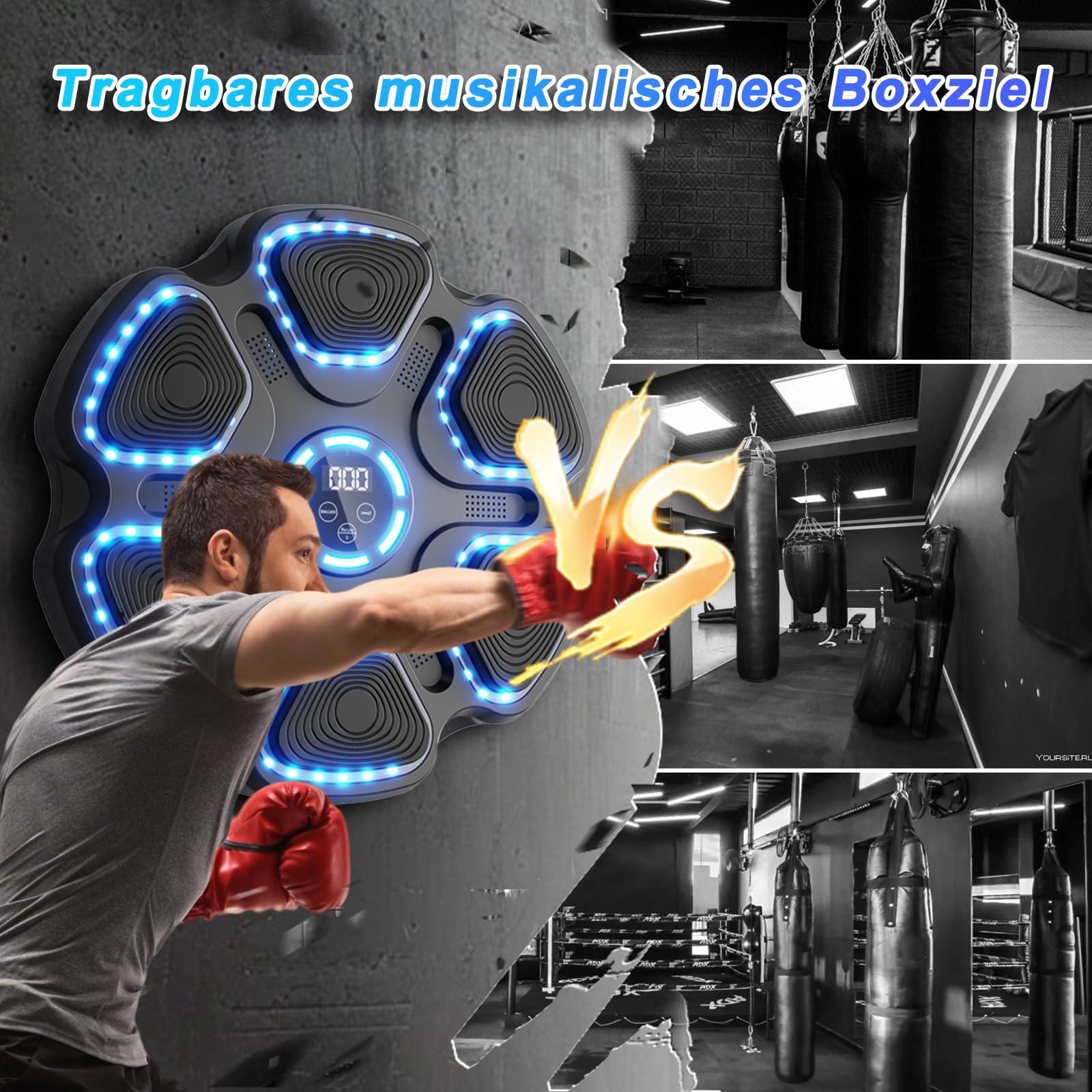 Musik Boxmaschine, Boxmaschine mit Musik zur Wandmontage und Handschuhen, elektronisches Boxziel für Erwachsene, intelligentes Boxtrainingsgerät, Boxmaschine für Zuhause und das Fitnessstudio