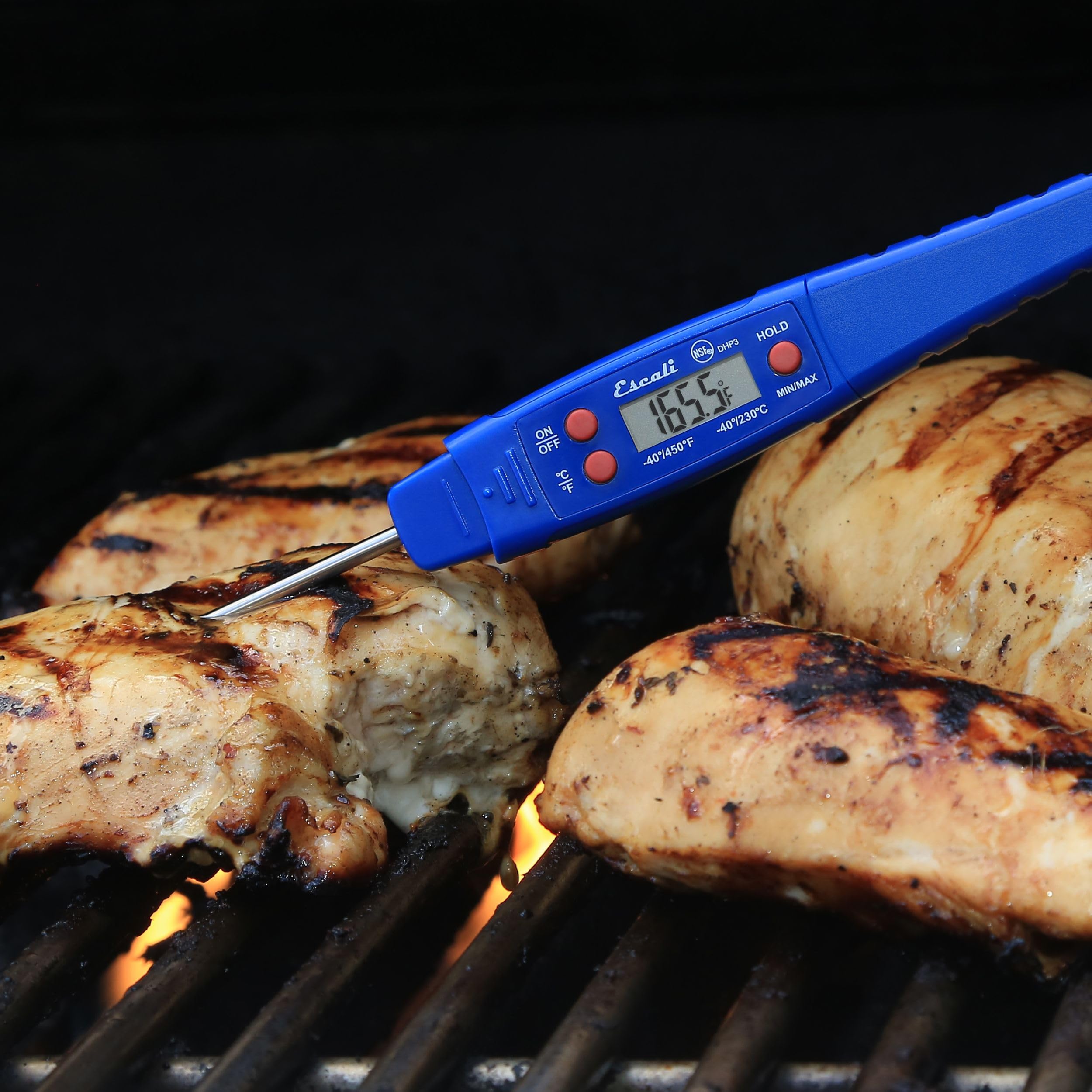 Escali DHP3 Termómetro Digital de Cocina Gourmet, Termómetro de Cocina y Barbacoa, Certificación NSF, Impermeable, Sonda de Temperatura de -40° a -232° C, Azul Marino, 19,7 x 2,5 x 1,3 cm