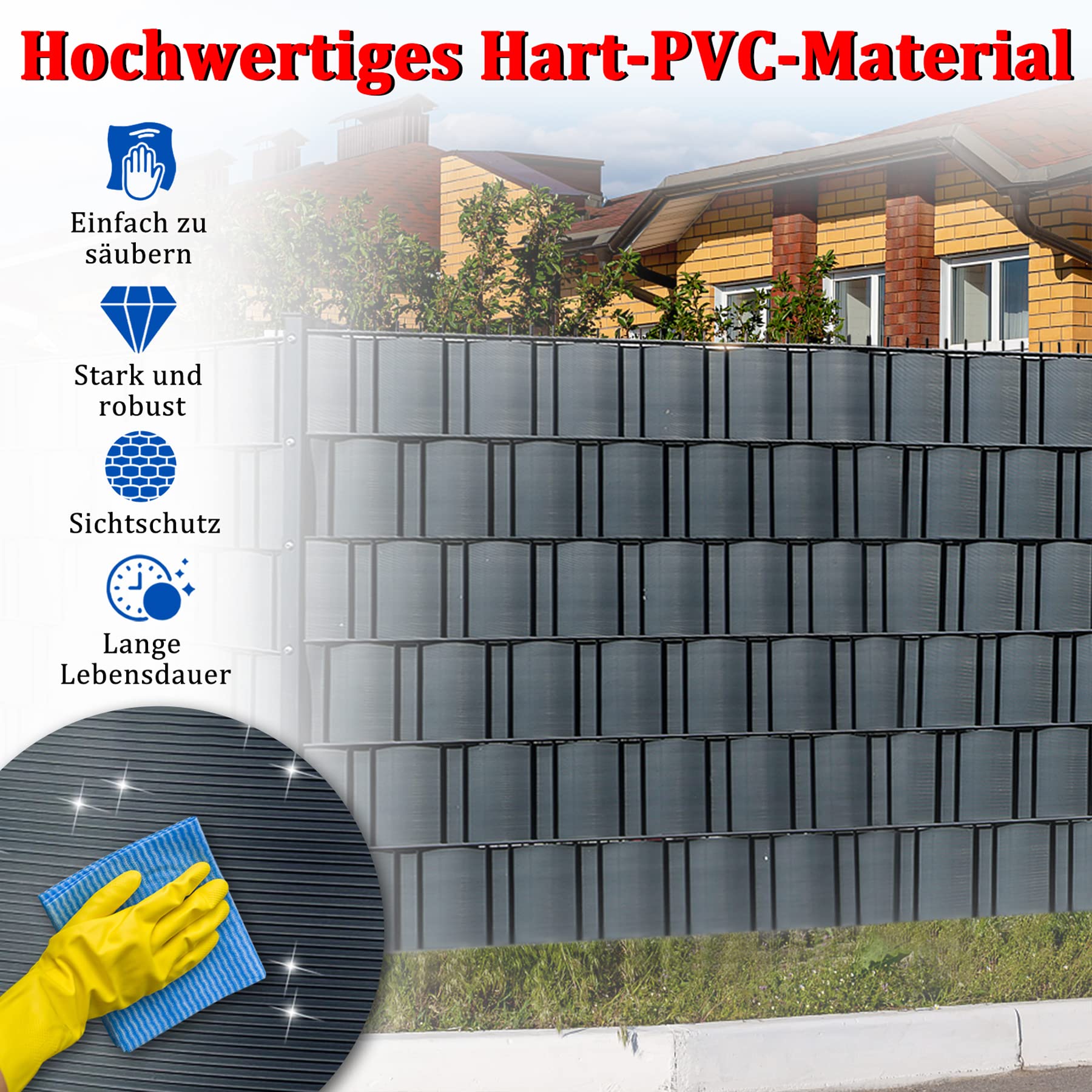 Sichtschutzstreifen Für Doppelstabmattenzaun – Anthrazit, 2,5m X 19cm, 10 Stück, UV-beständig