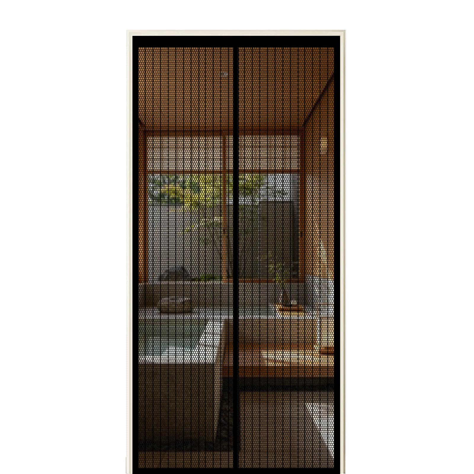 Screen Door 140 x 220 cm Self Sealing Powerful Magnets Patio Curtain Insect Mesh with Powerful Magnets & Full Frame Magic Tape Suitable for Patio Doors Balcony Bedroom, Black