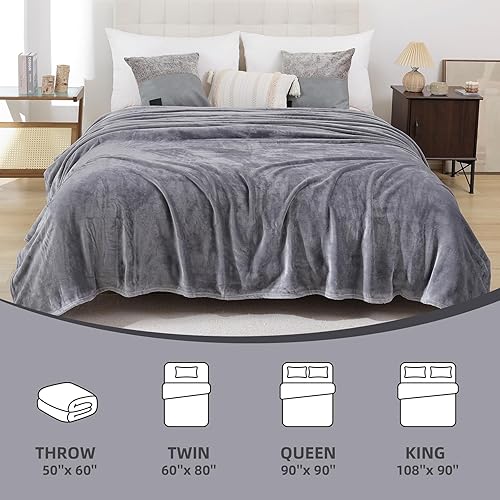 Miniatura 6 de Manta de forro polar suave de lujo de 10.58 ozm, mullida, acogedora, ligera, tamaño King para cama, manta de microfibra de doble cepillado para