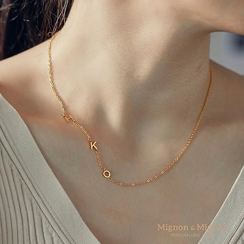 Miniatura 5 de MignonandMignon Sideways Tiny Initial Necklace  Off Center Letter  Personalized Name  Mothers Day Perfect Gift for Mom -SIN