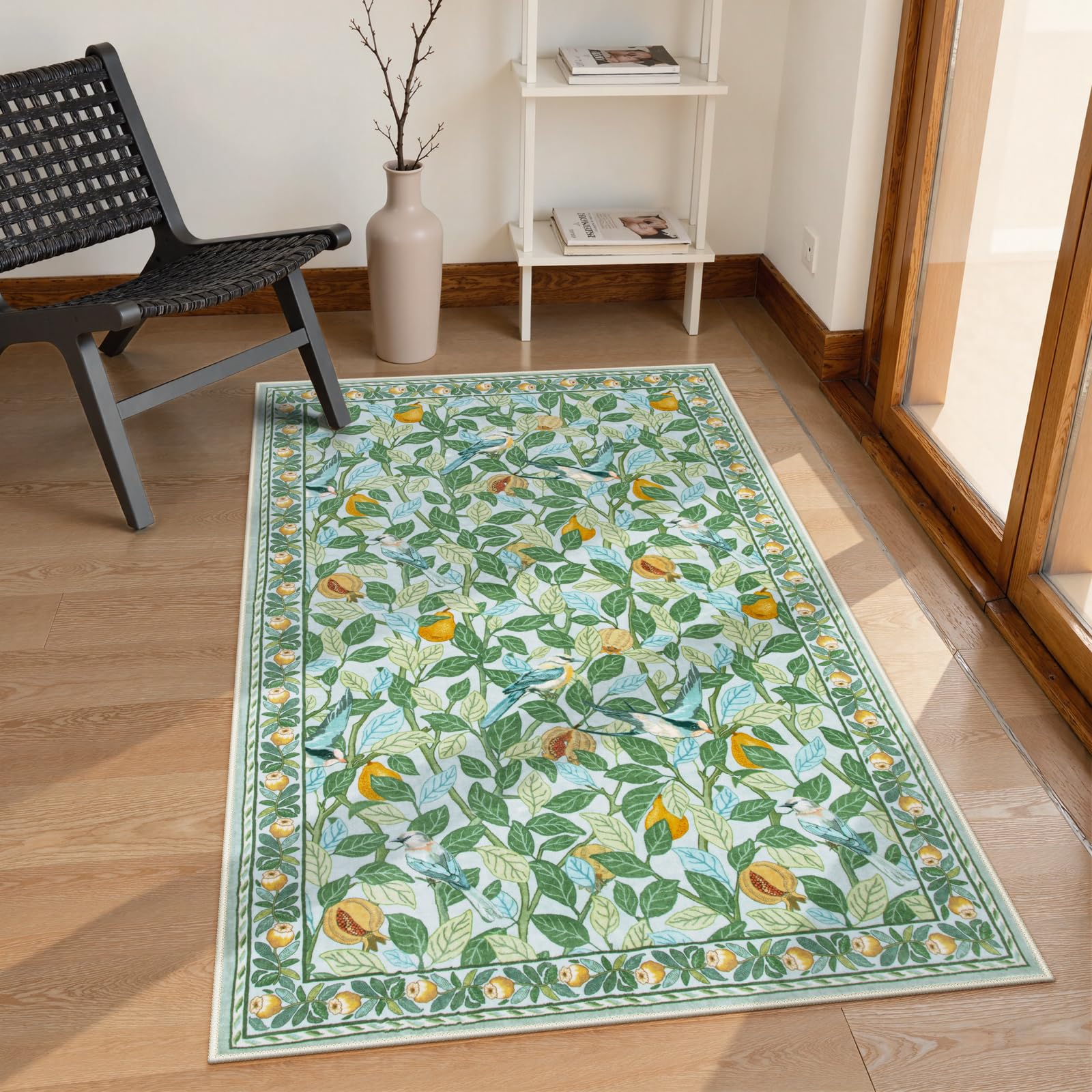 Moynesa Bird Washable 3x5 Rug, Non-Slip Soft Small Area Rug Ultra-Thin Large Entry Rug Indoor Entrance, Low-Pile Modern Kitchen Rug Non Skid Leaf