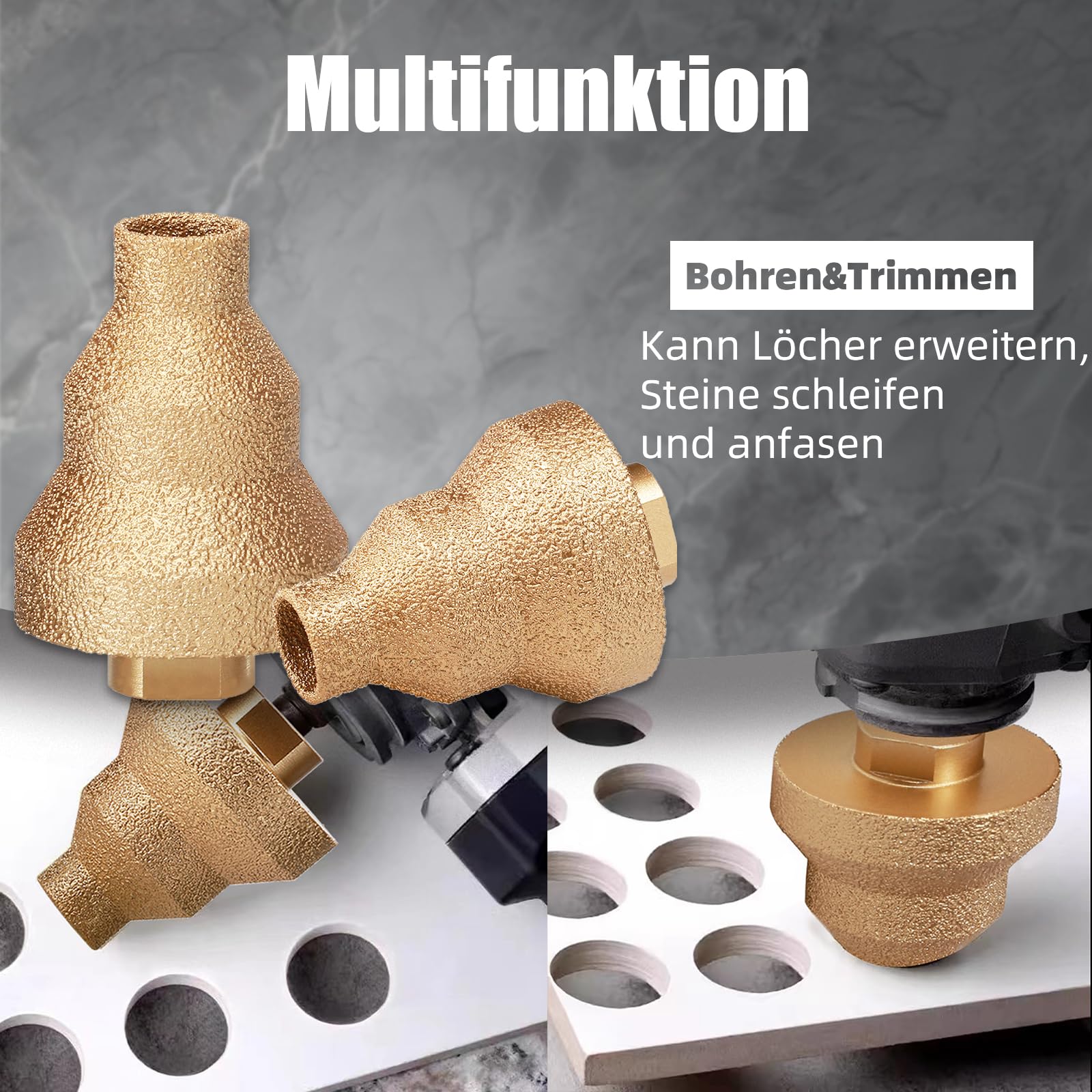 Diamant Stufenbohrer Fase Bohrer, 20-35-50mm M14 Gewinde Fliesenbohrer für Winkelschleifer, Lochsäge zum Vergrößern Beschneiden Formung Löcher für Marmor, Beton, Kunststein