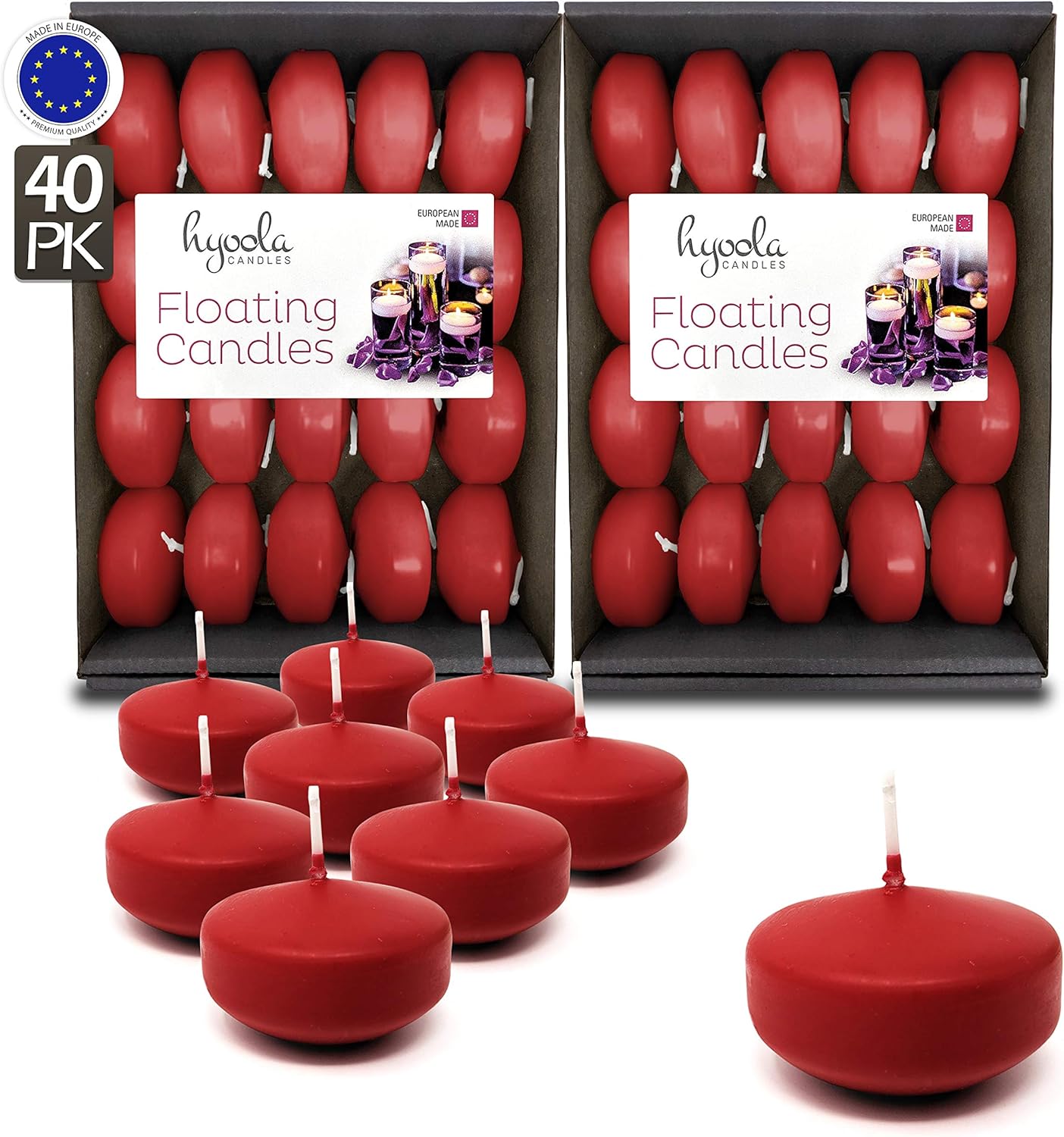 Hyoola Premium Red Floating Candles 2 Inch 4 Hour 40