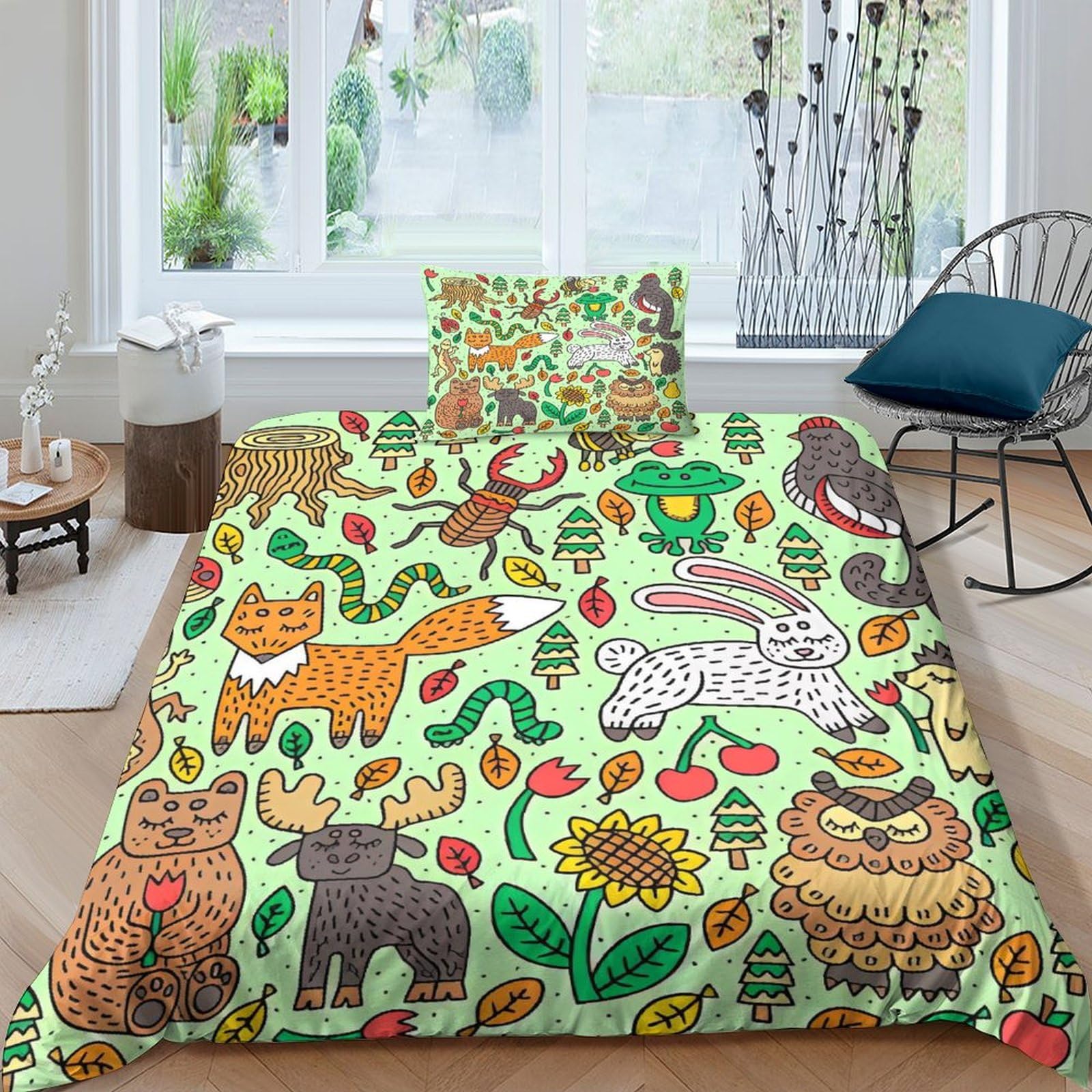 Housse de couette imprimé 3D avec fermeture à glissière invisible parure lit enfant single