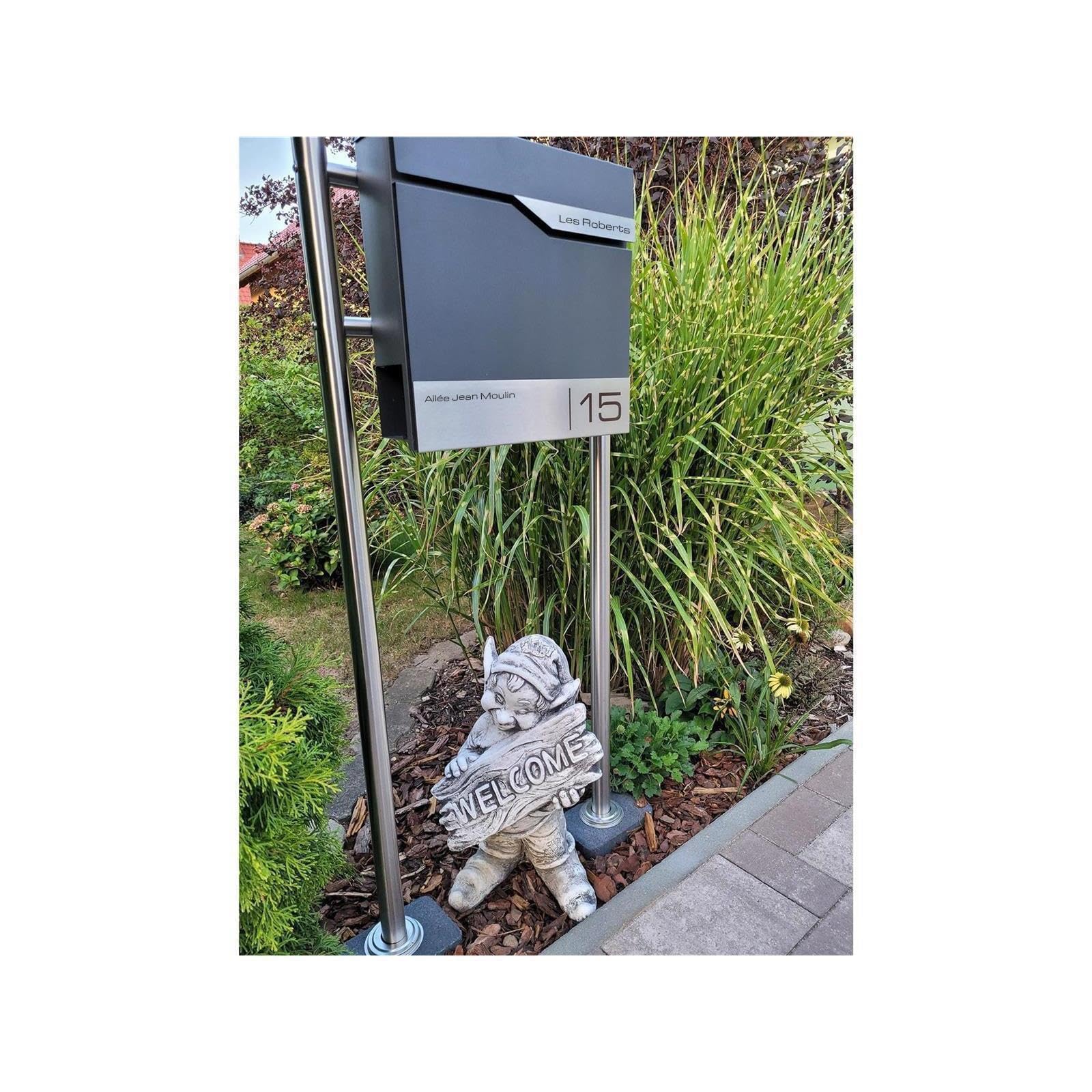Metzler Boîte aux Lettres Murale avec Porte-nom, Design Moderne avec Compartiment à journaux Anthracite RAL 7016, Personnalisable avec Plaque Nominative en Acier Inoxydable V2A | Modèle Siebert…