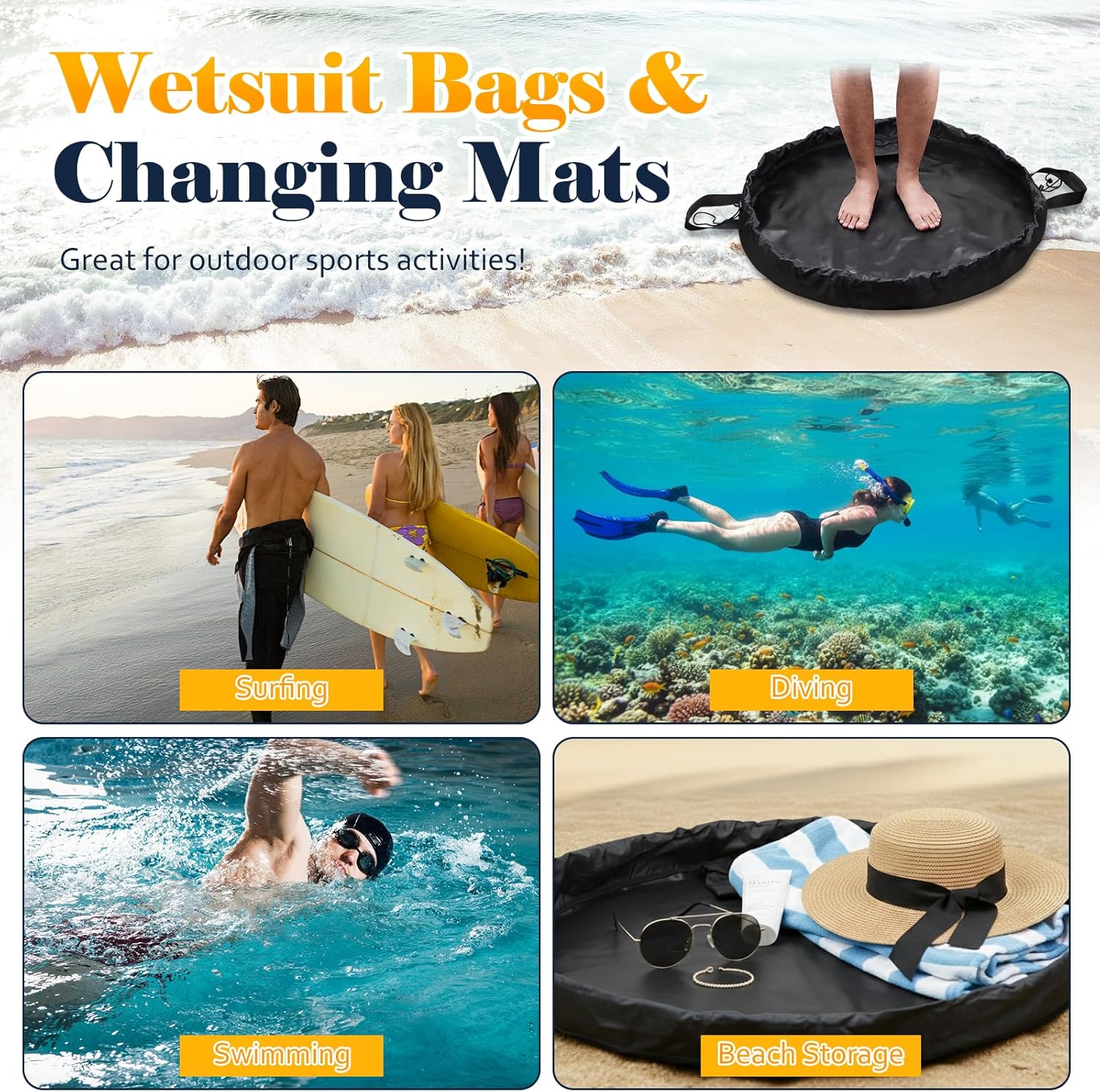 Wetsuit Change Mat, Portable Large Beach Dry Bag Waterproof Changing Mats with Shoulder and Handle Strap for Surfing